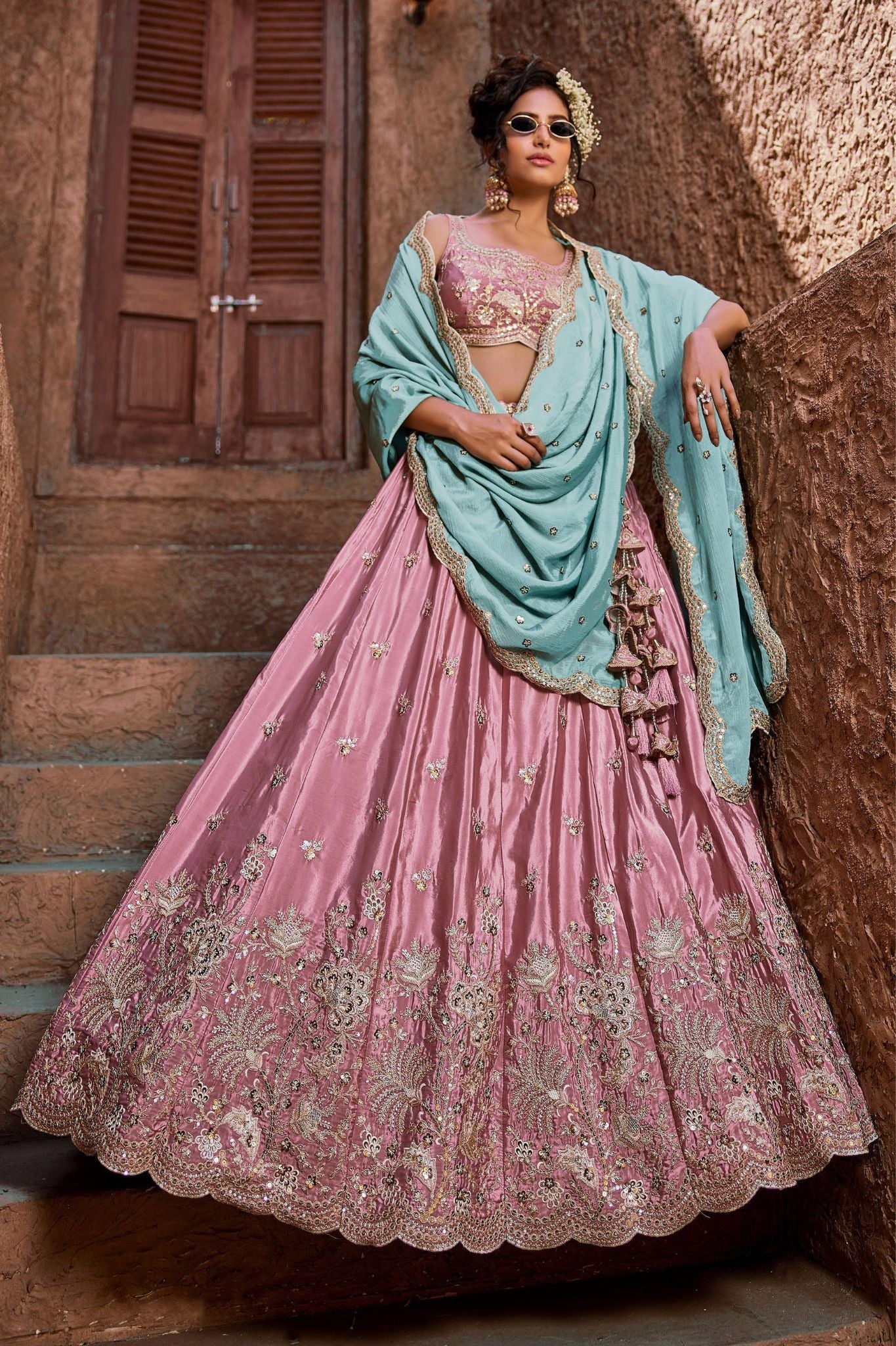 Blush Pink Designer Art Silk Wedding Lehenga Choli