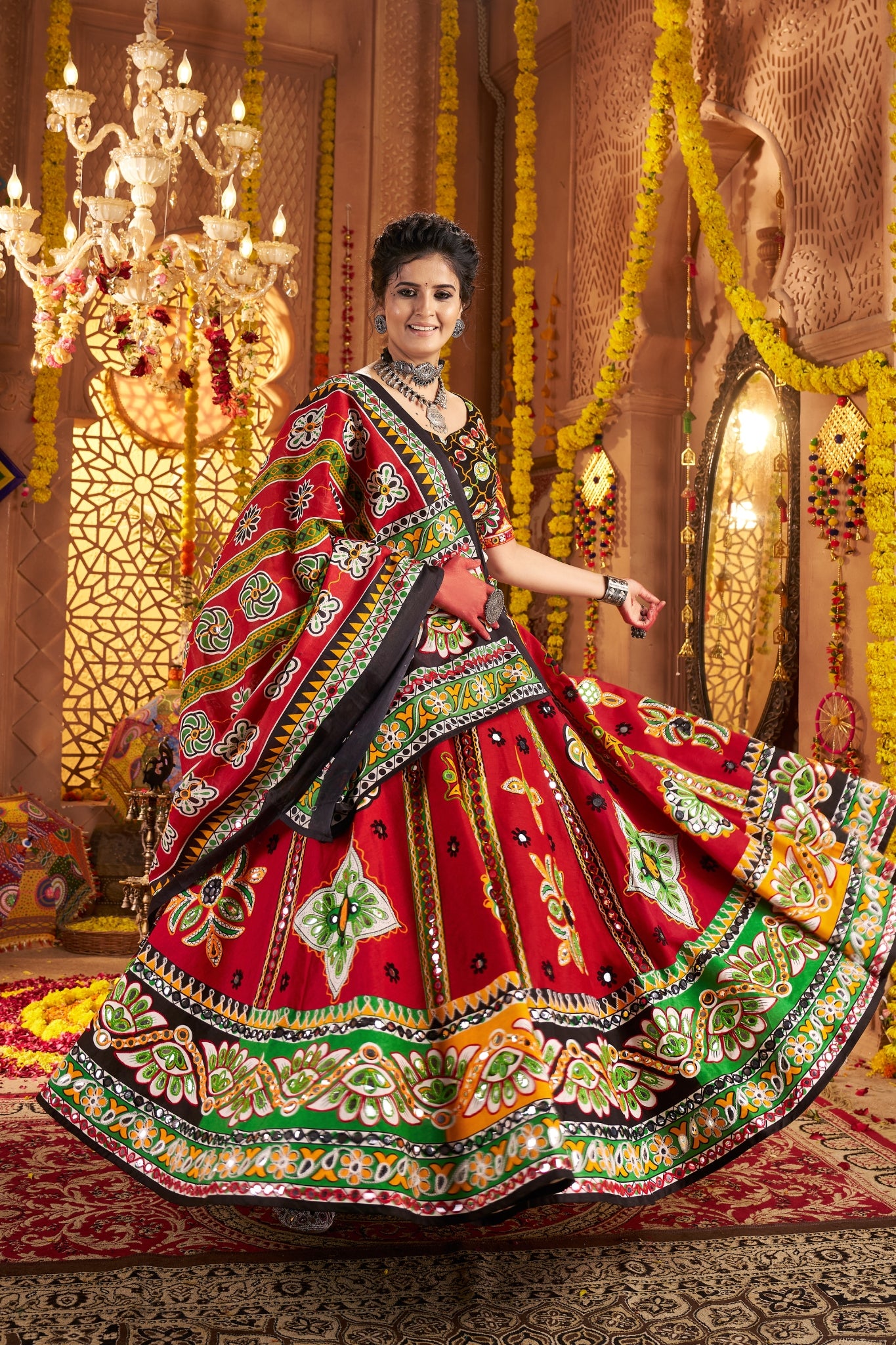 Maroon Organic Cotton Designer Navratri Lehenga Choli Set