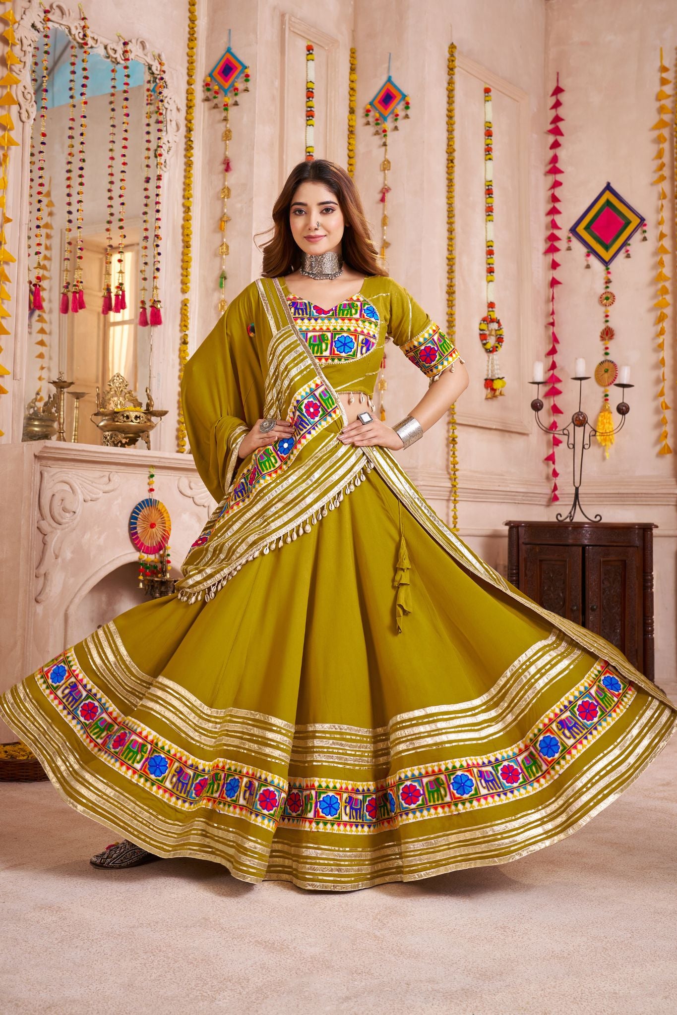 Designer Navratri Lehenga Choli With Mirror And Thread Work Dupatta