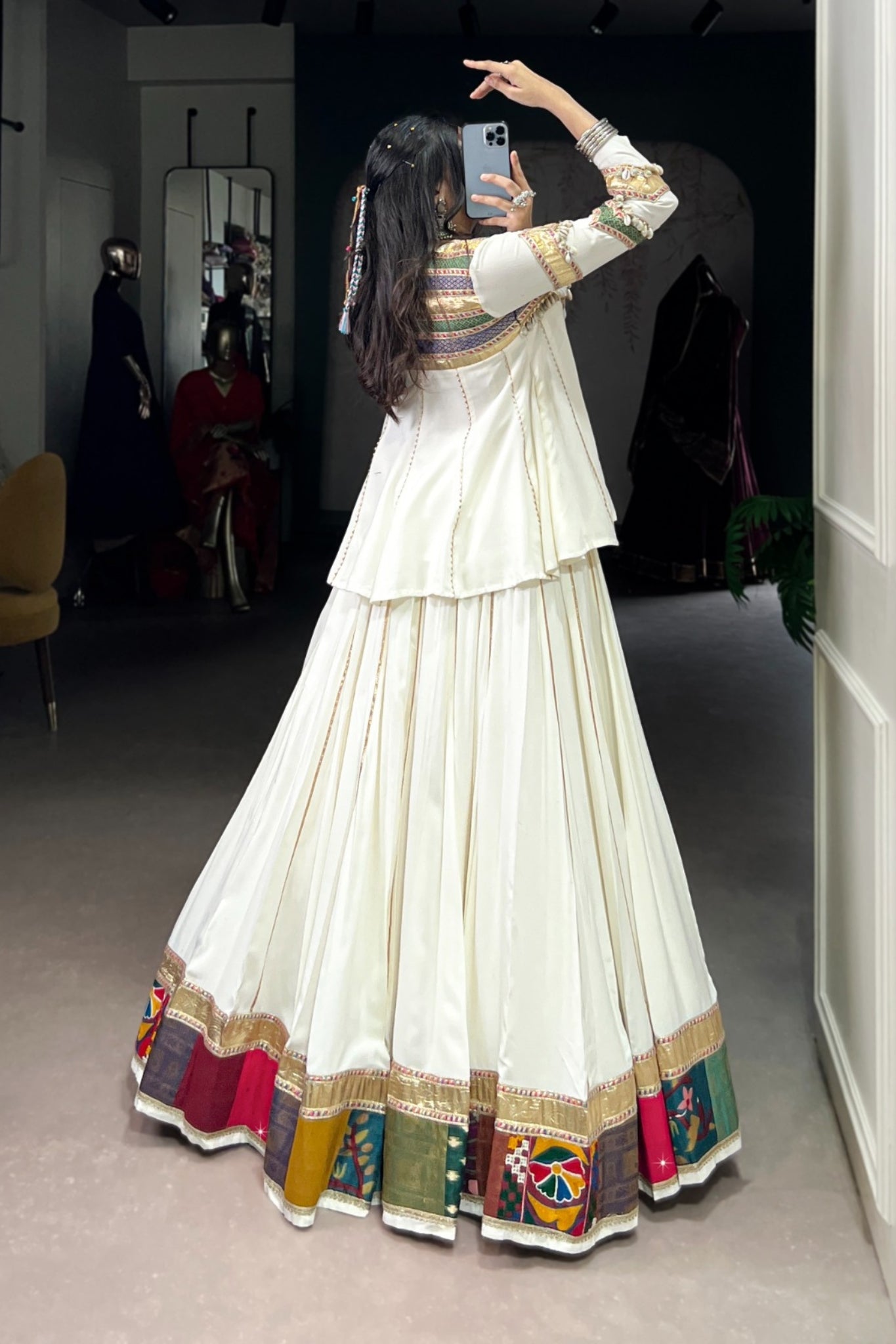 Stylish Designer Navratri Lehenga Choli With Multi Patchwork & Gota Patti Lace
