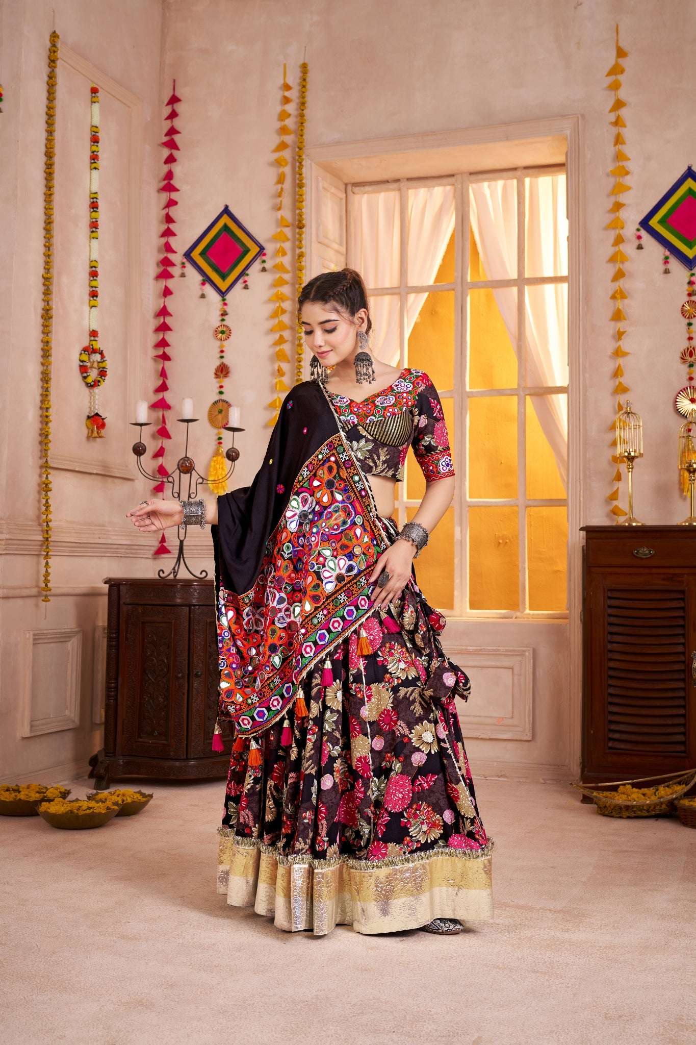 Black Kutchi Patch Work Designer Lehenga Choli