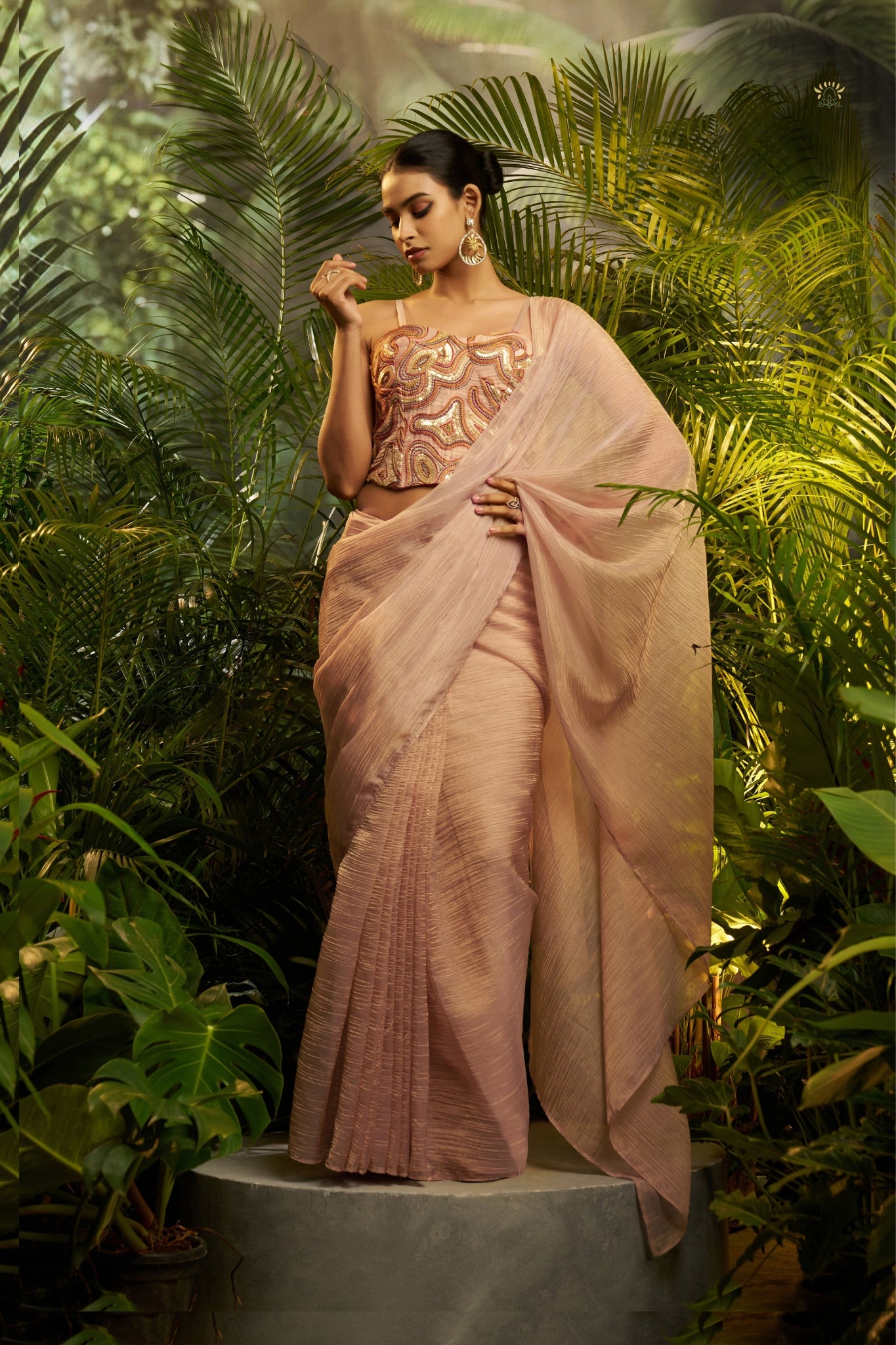 Blush Pink Pure Tissue Saree With Designer Sequins Blouse For Wedding, Festive, Reception & Party Wear