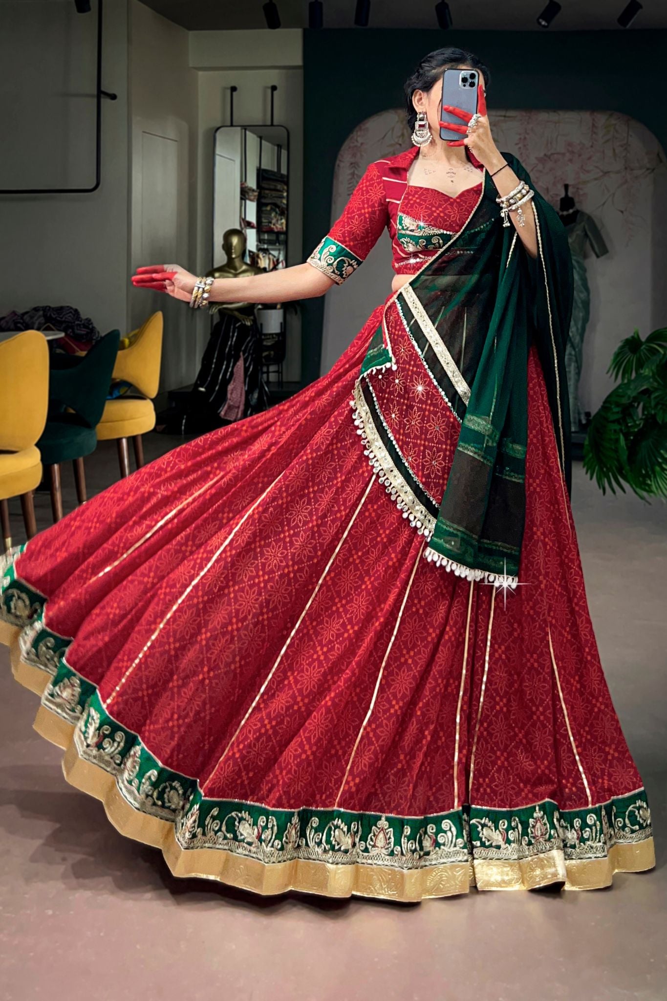 Raasrang Navratri Designer Bandhej Foil Print Traditional Garba Lehenga Choli