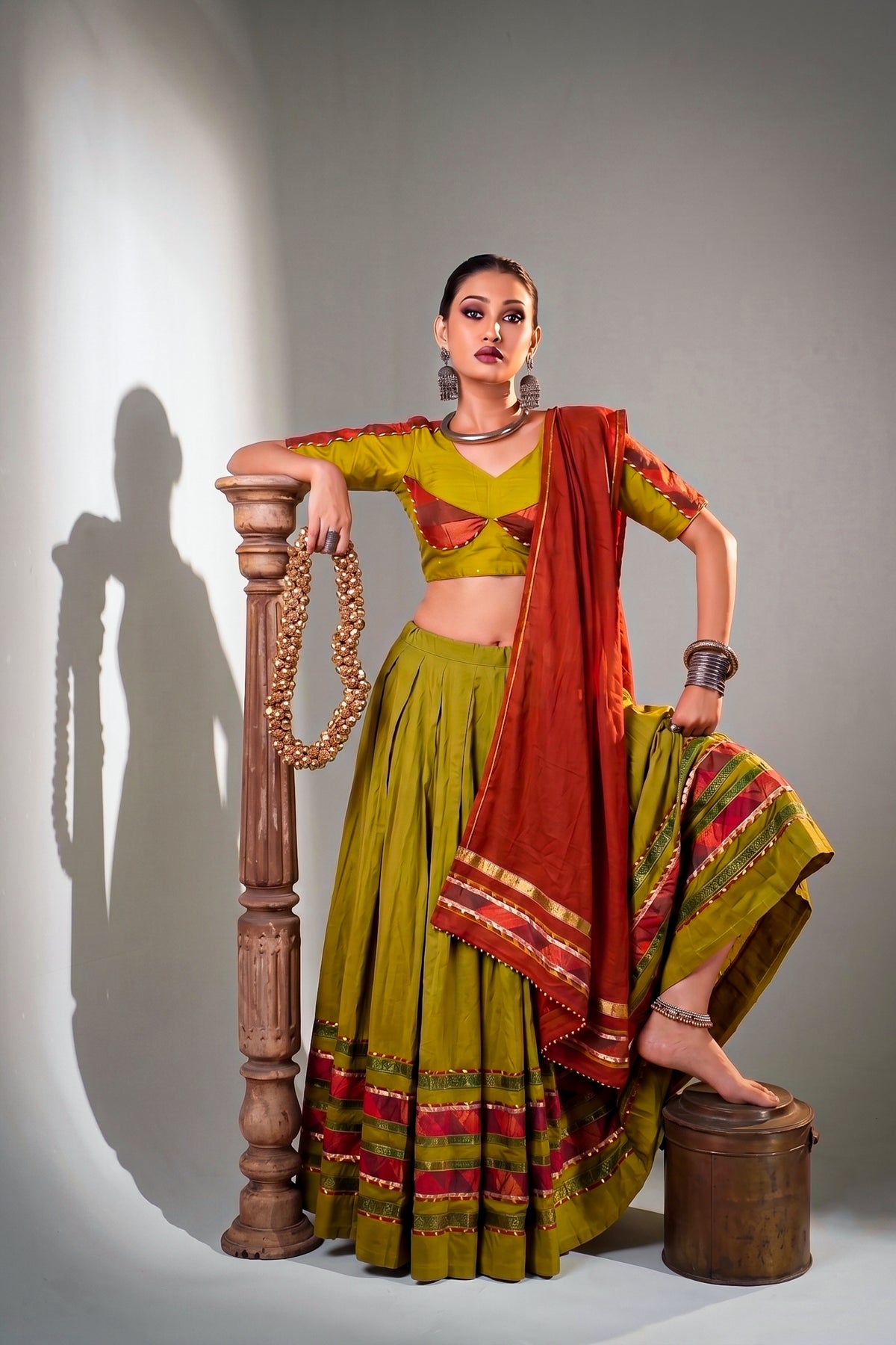 Mustard Yellow Dhabu Cotton Navratri Designer Lehenga Choli