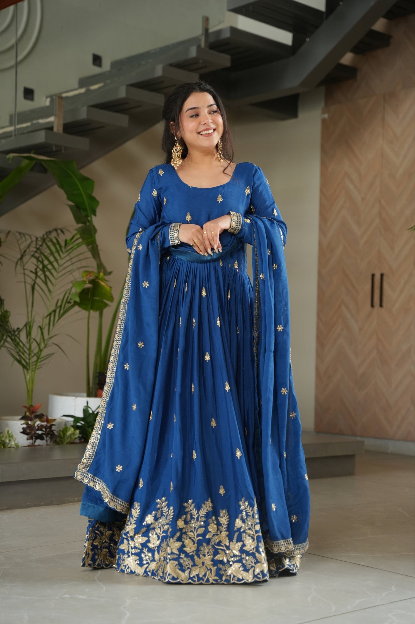 Wedding Designer Embroidered Zari Sequins Work Gown