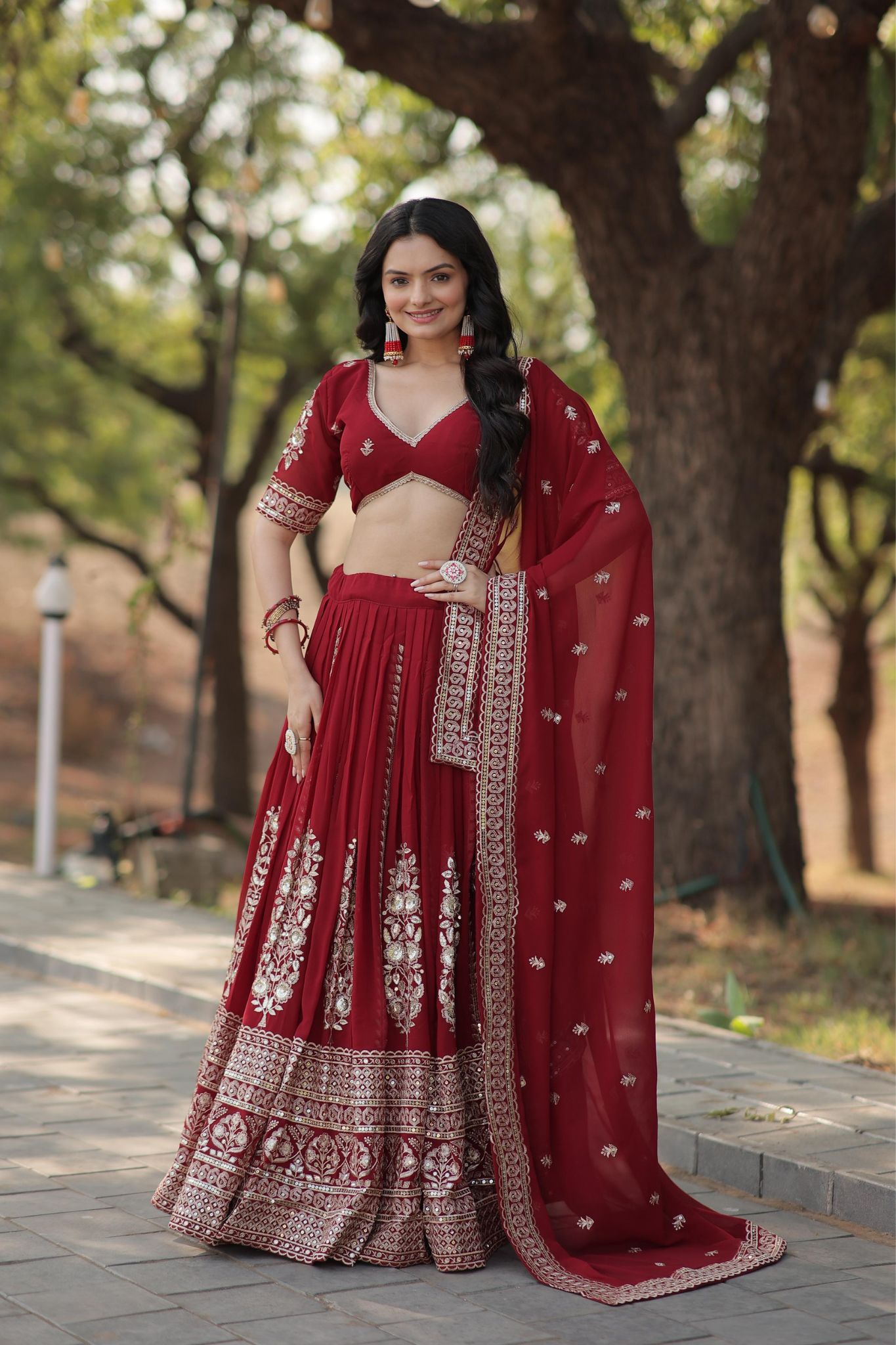 Maroon Georgette Embroidered Work Lehenga Choli