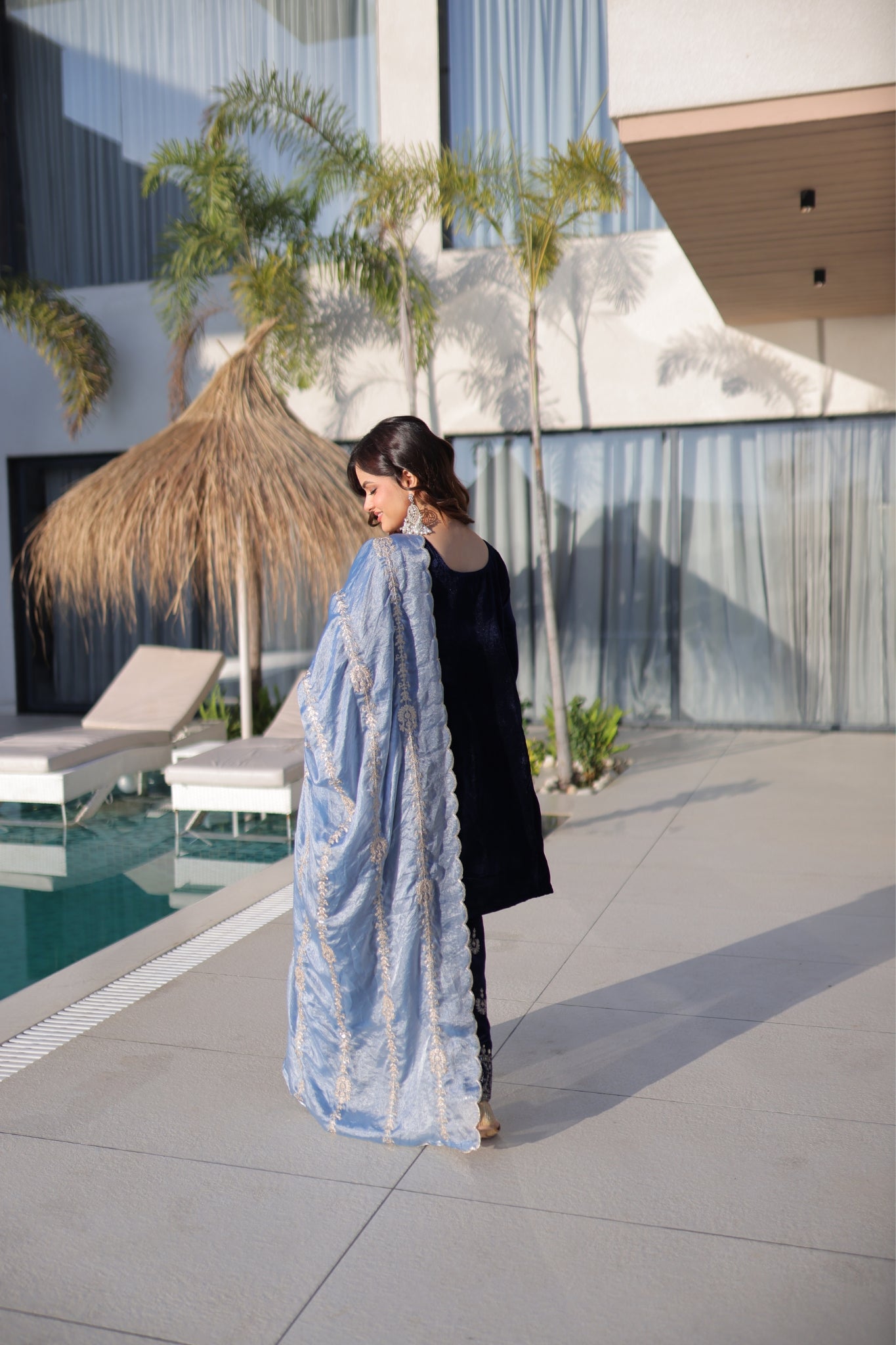 Luxury Designer Velvet Zari Embroidered Suit Set With Fendi Dupatta