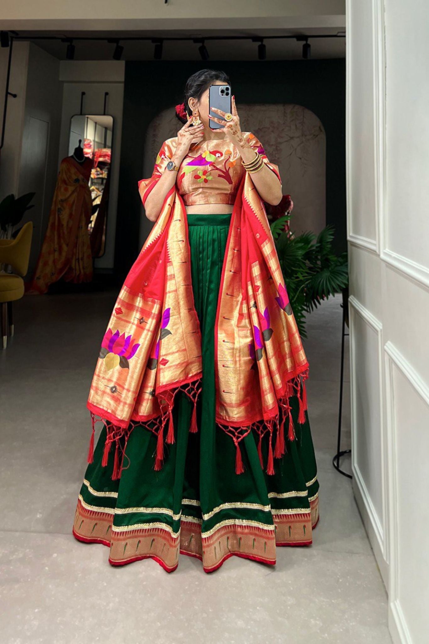 Green Paithani Silk Beautiful Lehenga Choli