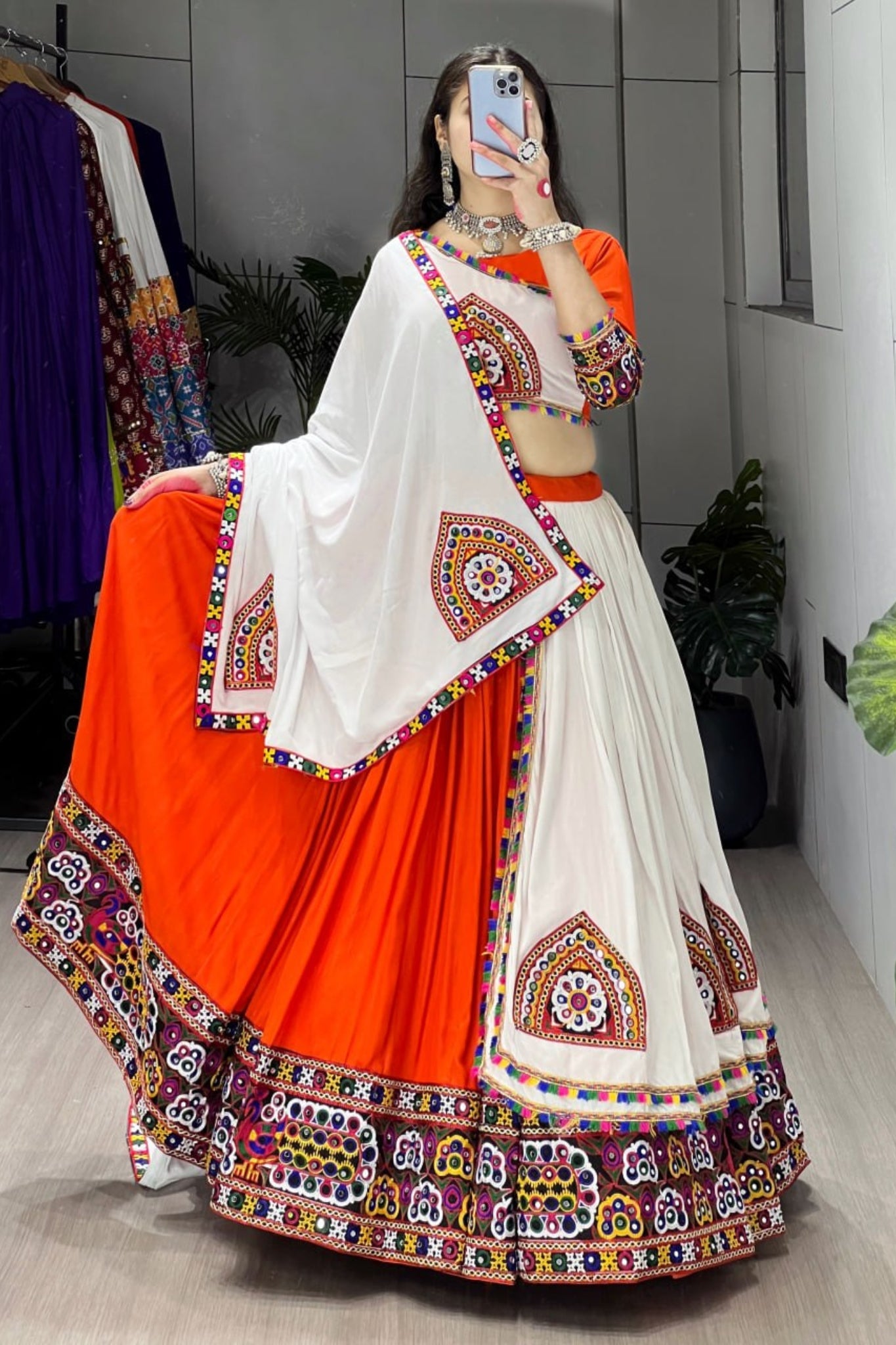 Real Mirror Work Designer Navratri Lehenga Choli For Women