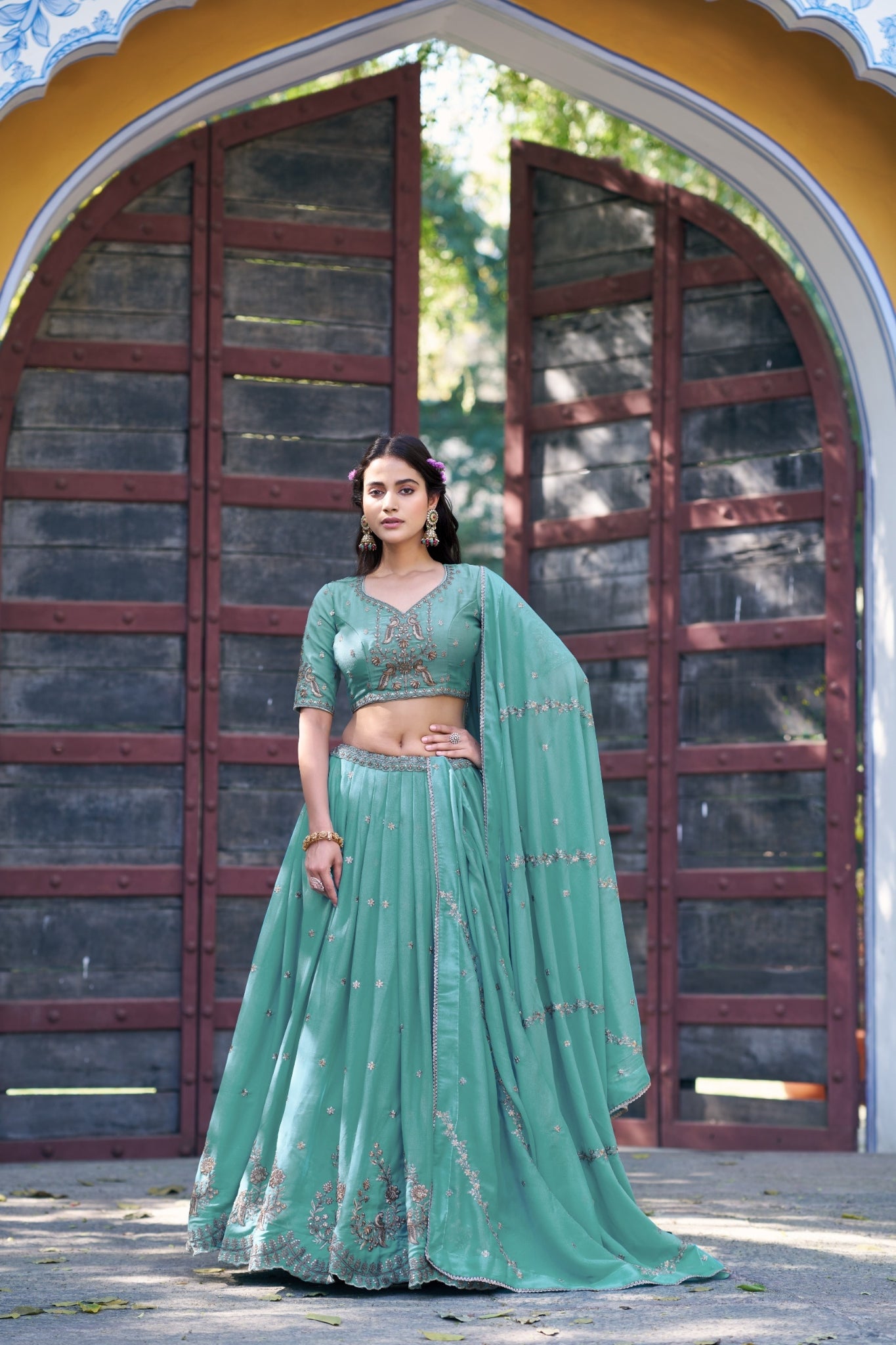 Premium Sky Blue Star Georgette Lehenga Choli Set For Women