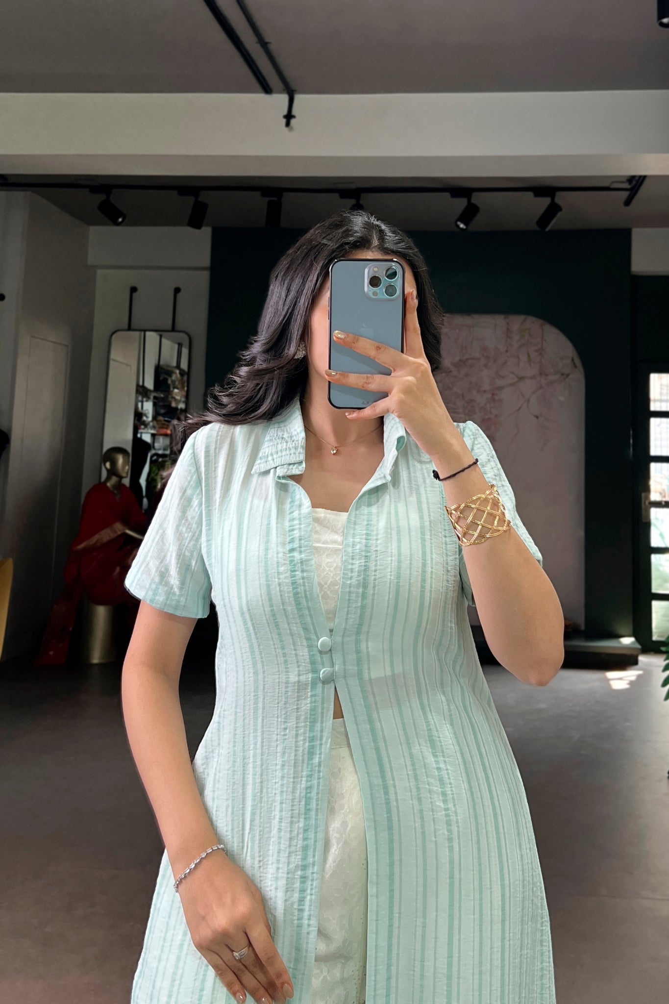 Mint Green Long Overlay Shrug Set