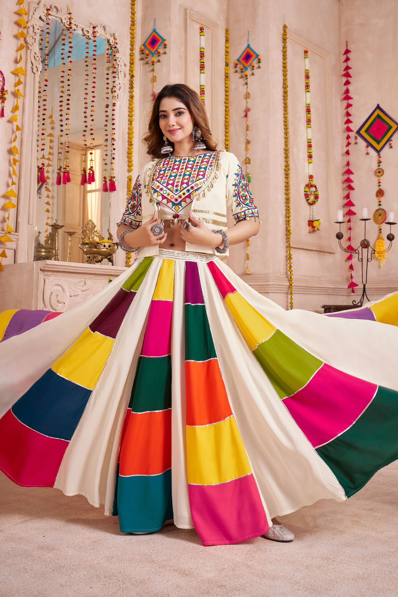 White Designer Classic Beautiful Navratri Lehenga Choli