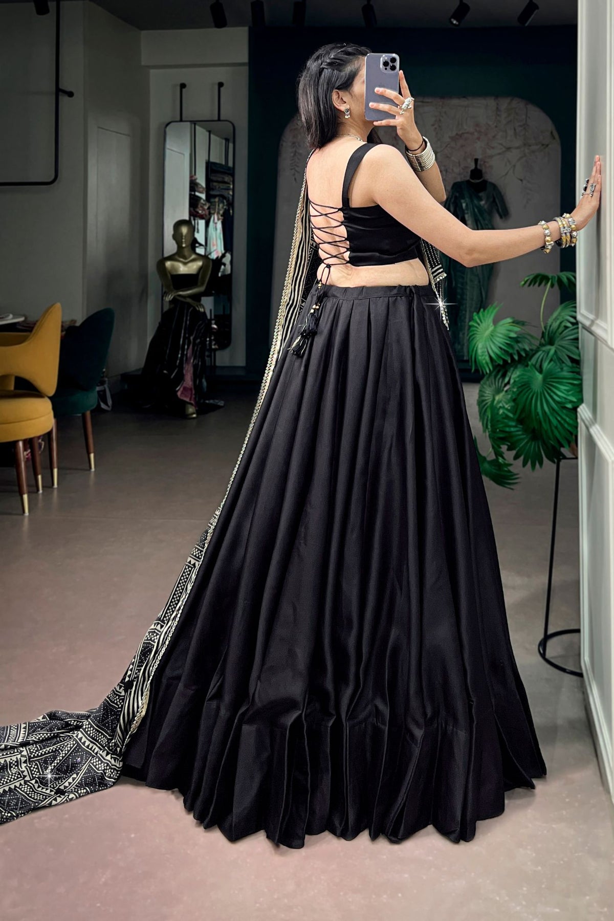Navy Blue Navratri Designer Lehenga Choli With Printed Satin Dupatta