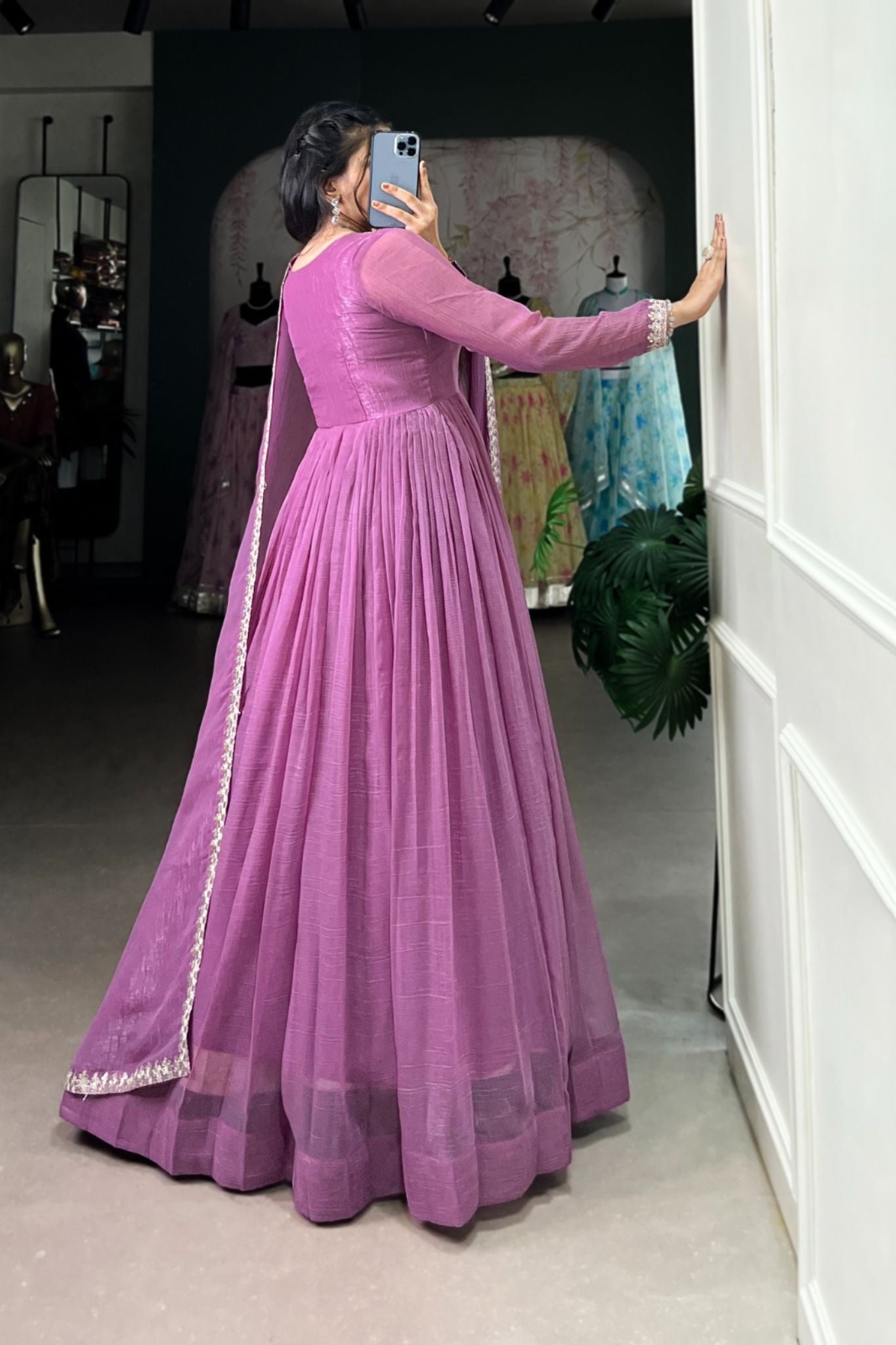 Lavender Sequins Thread Embroidered Anarkali Dress