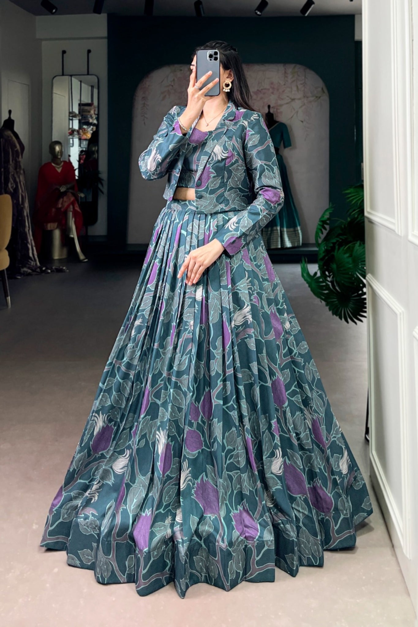 Premium Tasar Silk Printed Co Ord Lehenga Set With Koti