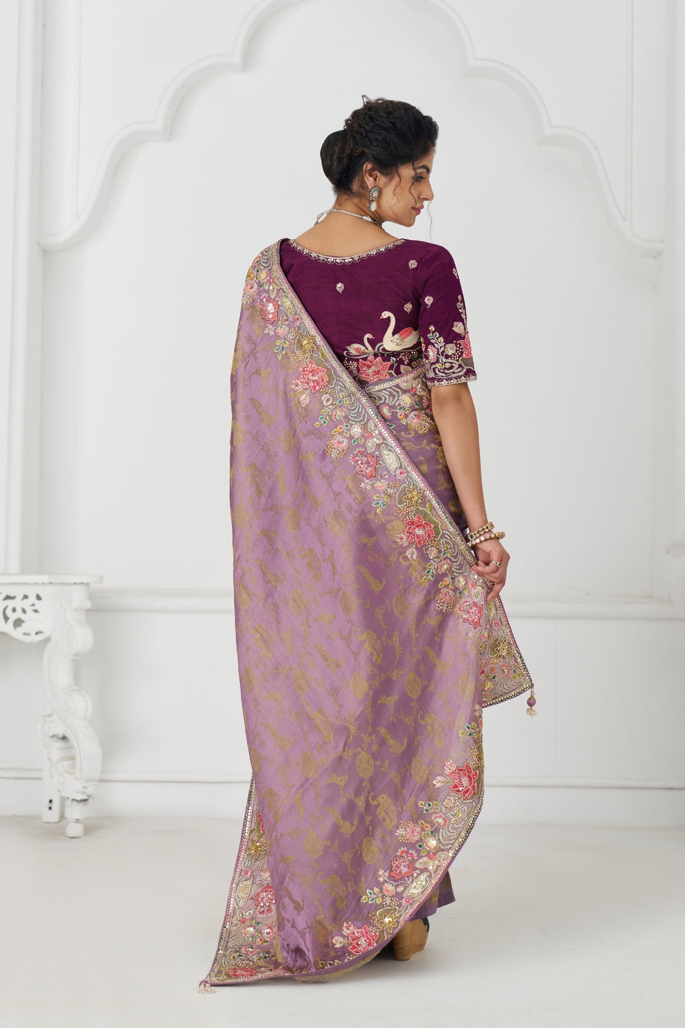 Beautiful Mauve Pure Dola Viscose Silk Wedding Perfect Saree