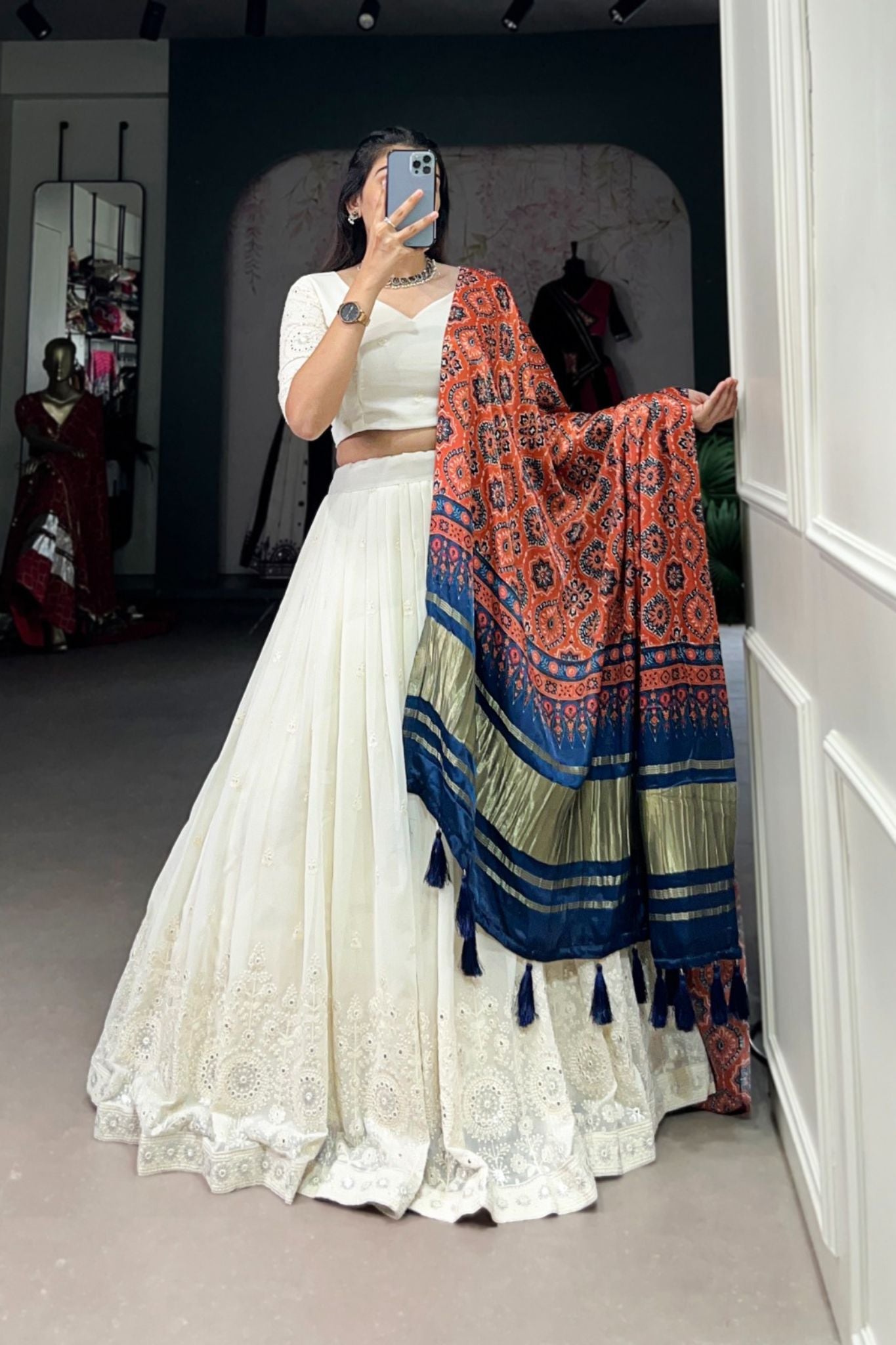 Beautiful Lucknowi Work Georgette Lehenga With Gaji Silk Dupatta