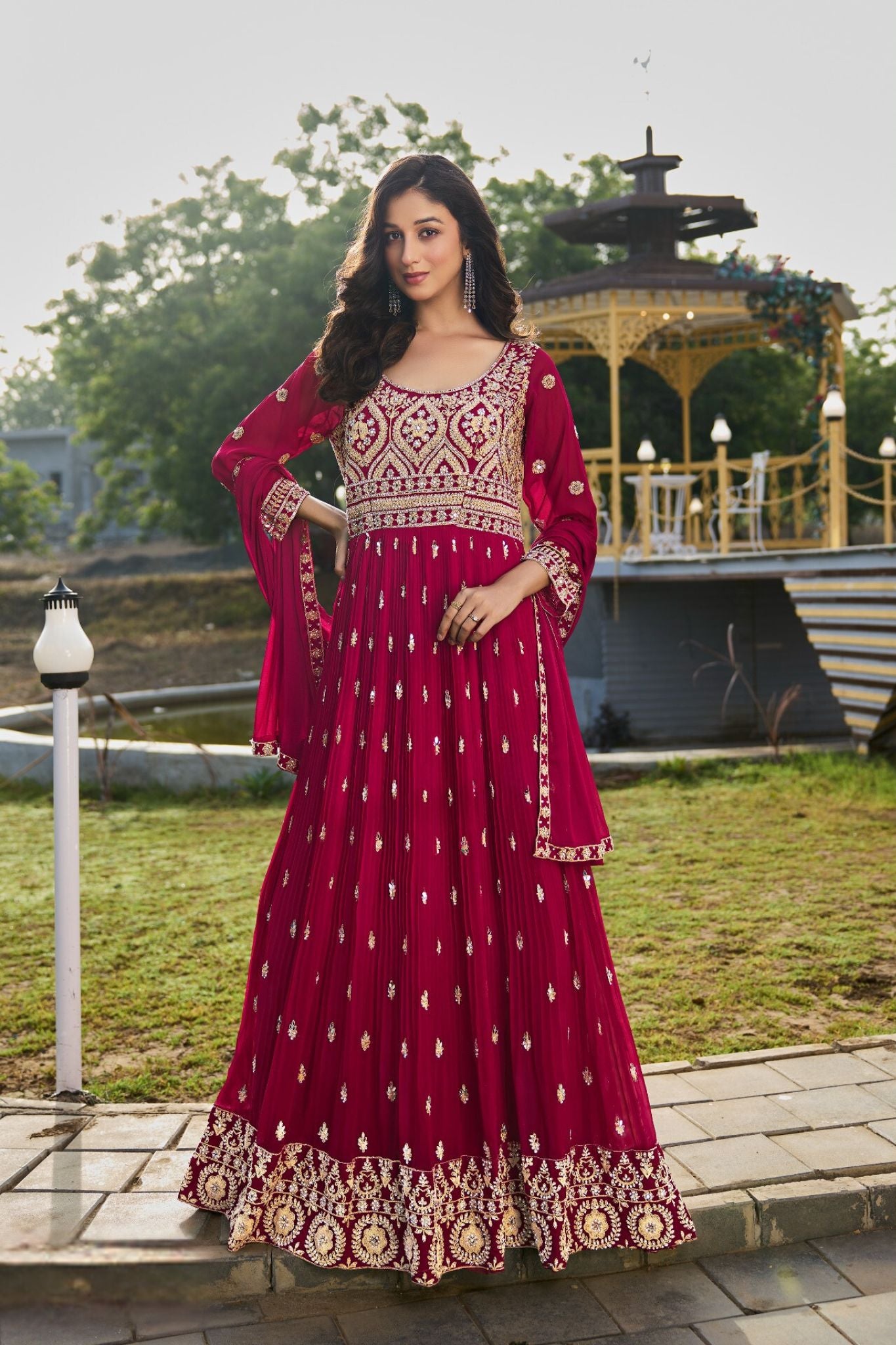 Beautiful Georgette Rani Pink Wedding Gown