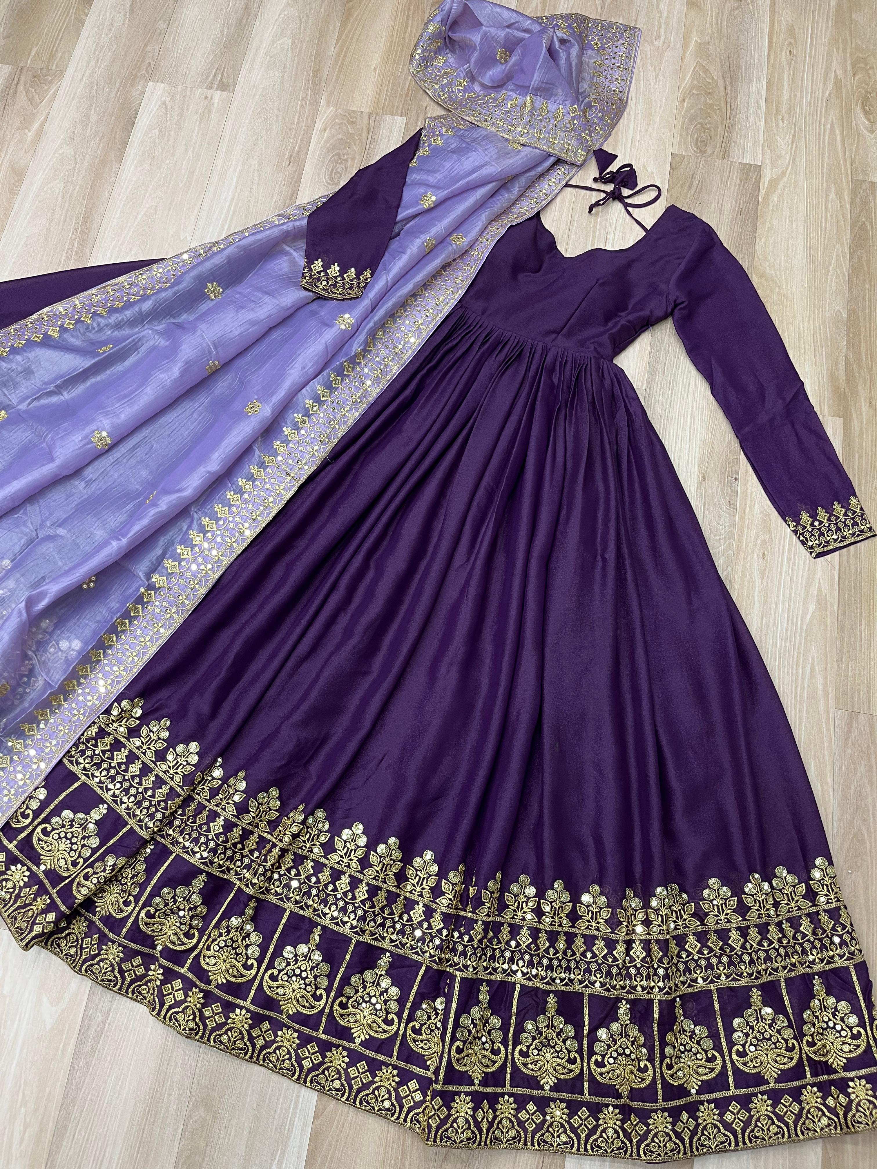 Festive Elegance Georgette Embroidered Zari Sequins Work Wedding Gown With Dupatta Set