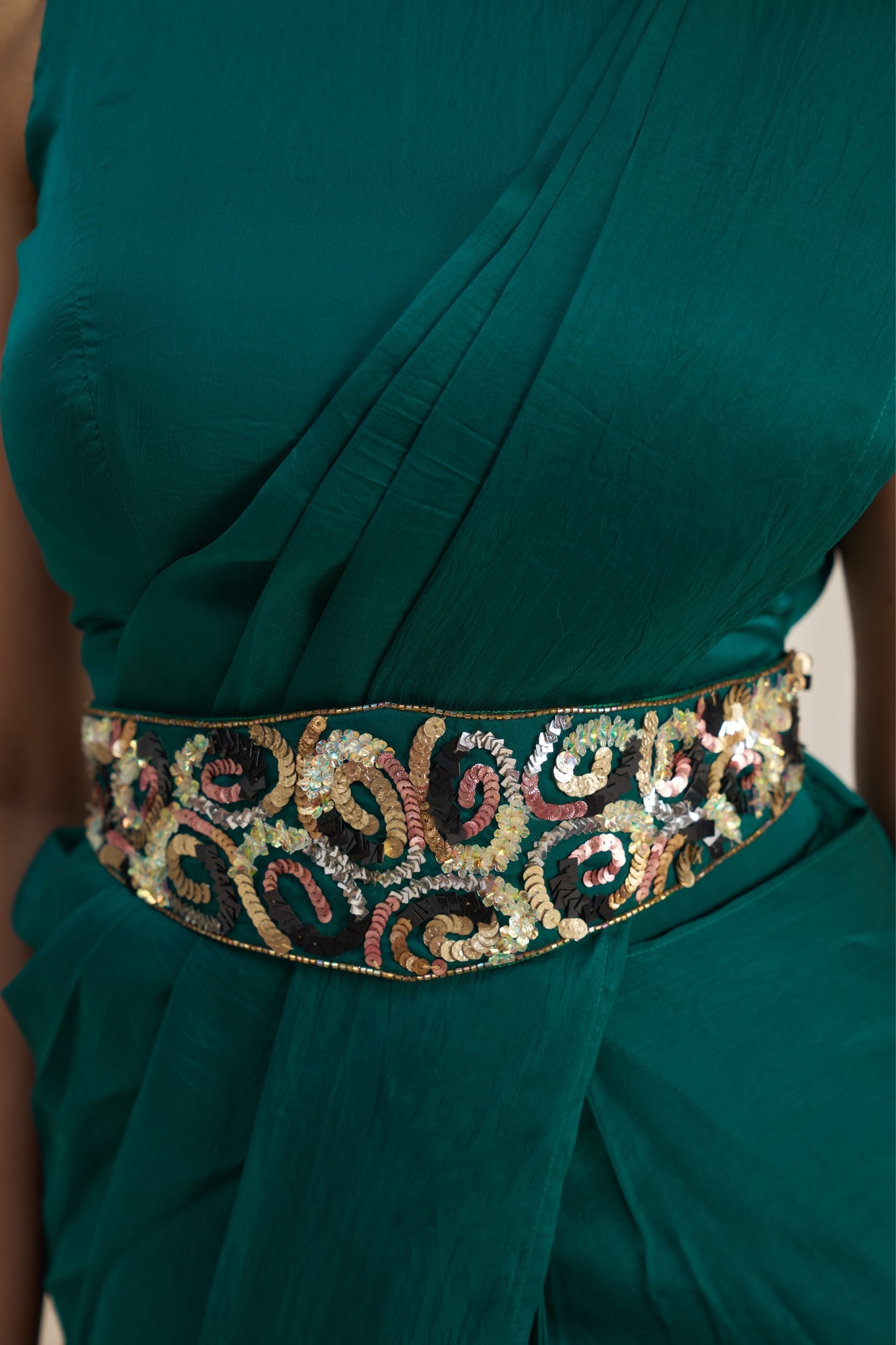 Teal Green Royale Luxe Organza Saree With Signature Embellished Belt