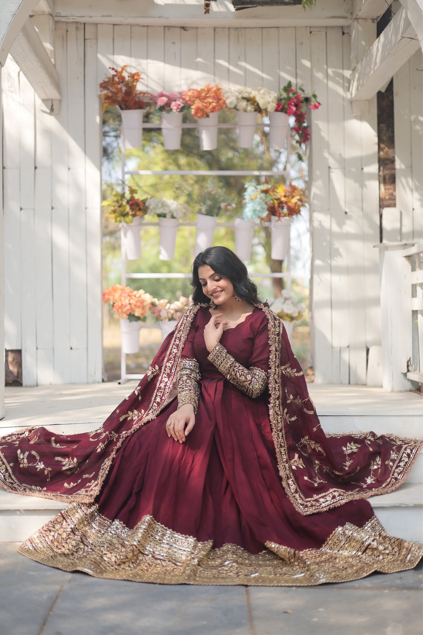 Stunning Premium Dark Maroon Anarkali Set