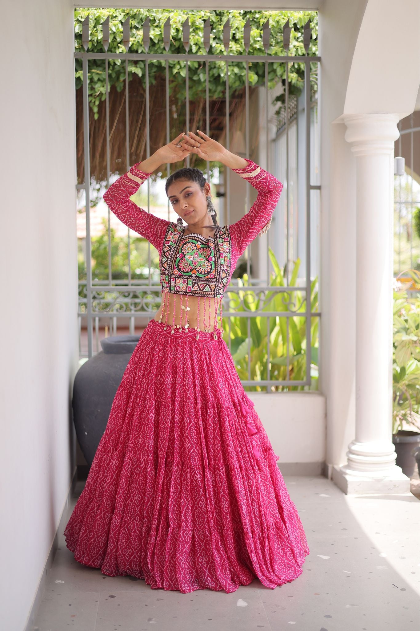 Raasrang Navratri Special Bandhani Print Lehenga Choli for Women with Kutchi Patchwork