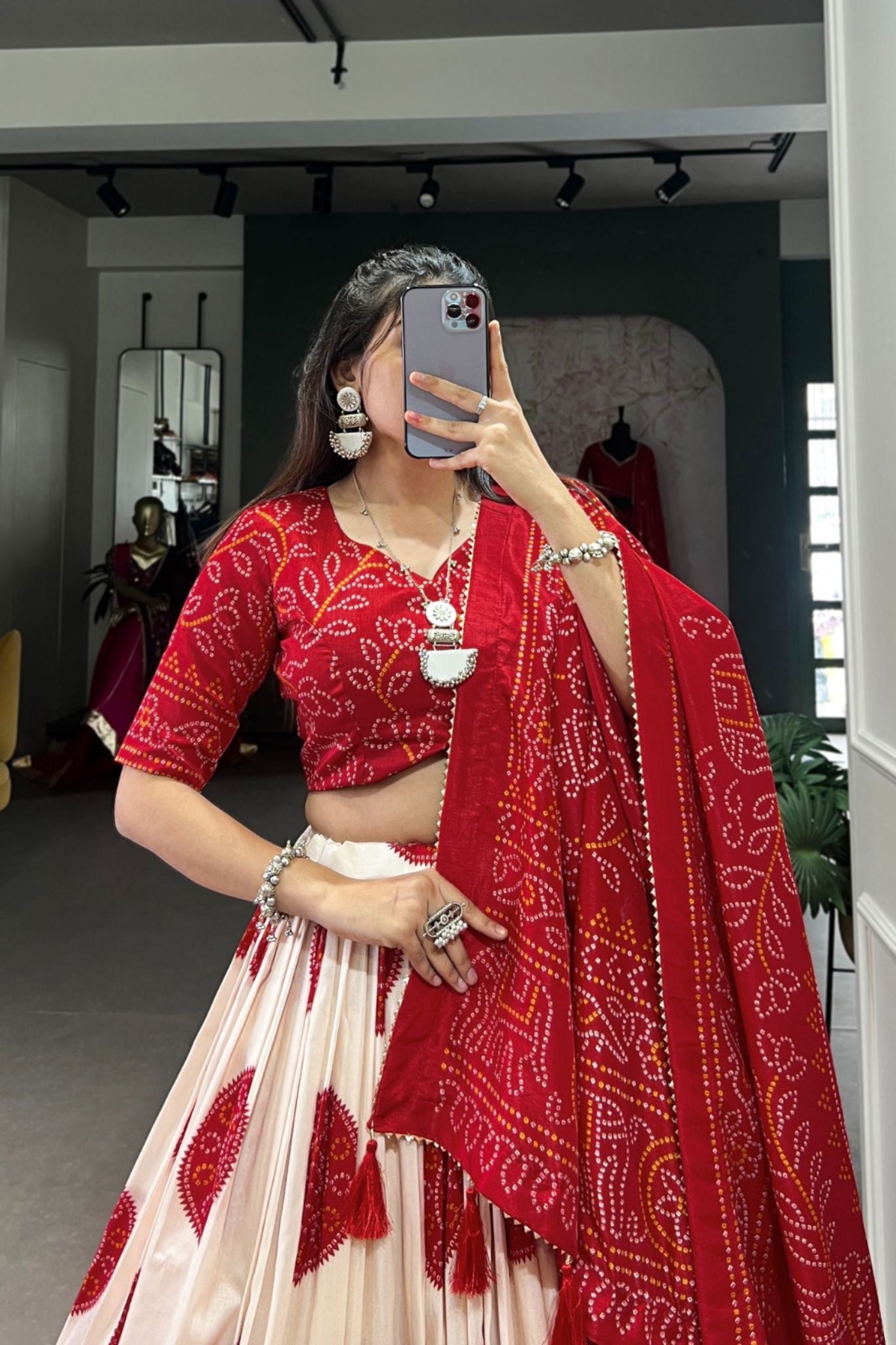 Bandhej Print Silk Lehenga Choli