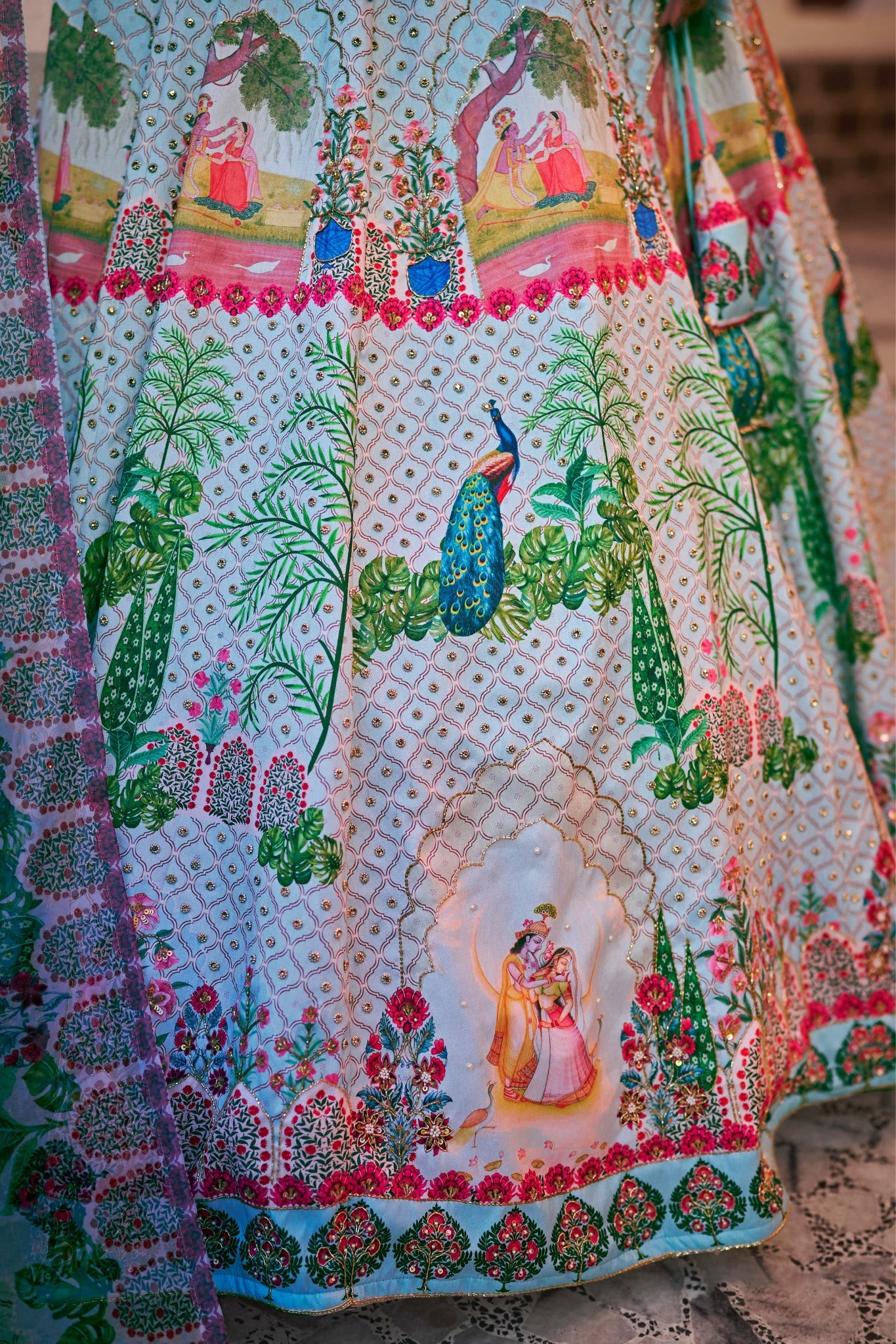 Elegant Powder Blue Art Silk Heritage Lehenga Set