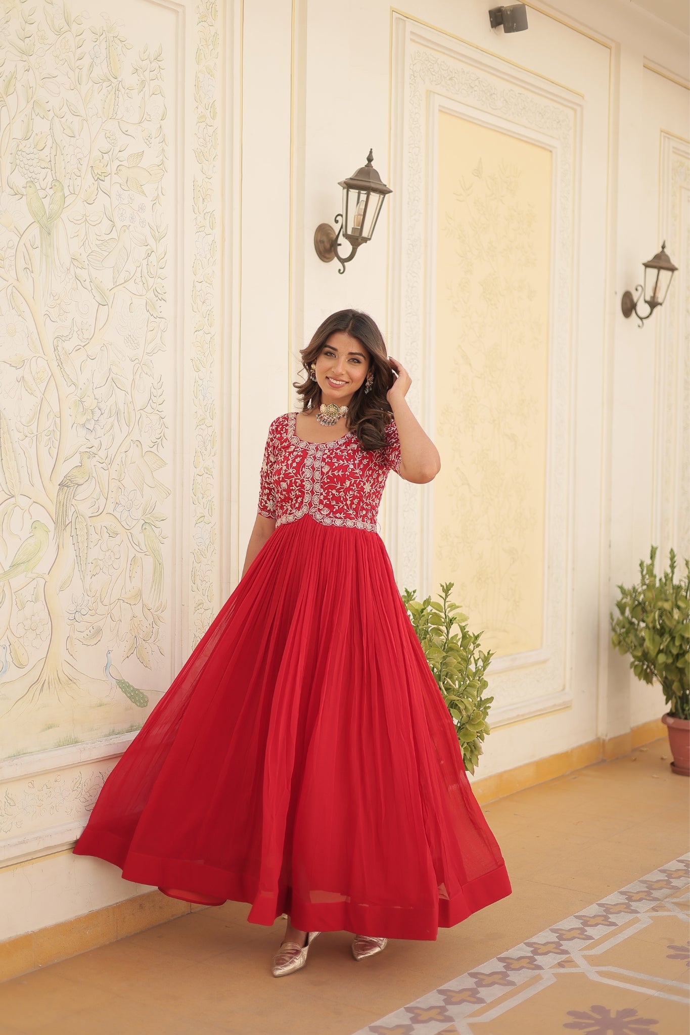 Designer Embroidery Zari Sequins Work Gown Set