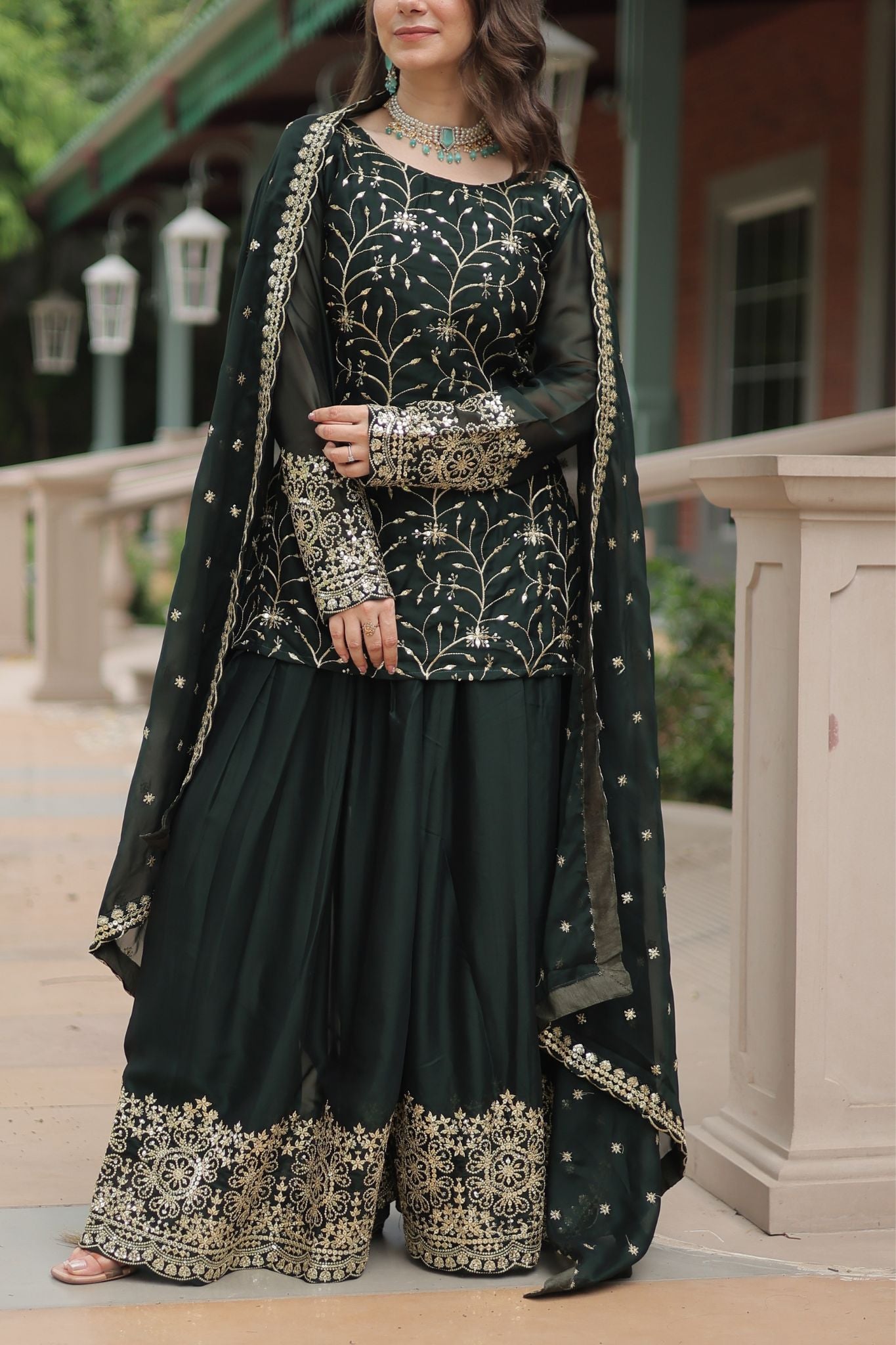 Stunning Sequins Thread Embroidered Work Wedding Suit Set