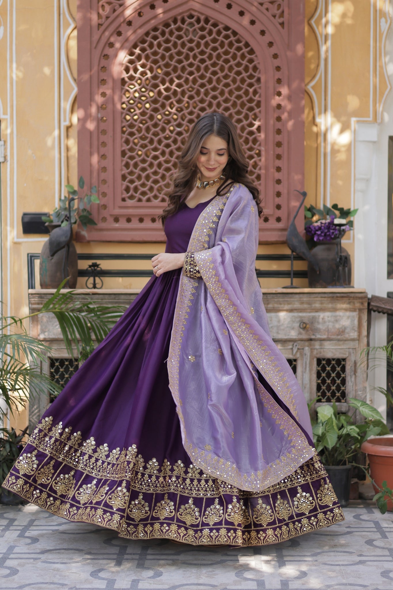 Festive Elegance Georgette Embroidered Zari Sequins Work Wedding Gown With Dupatta Set