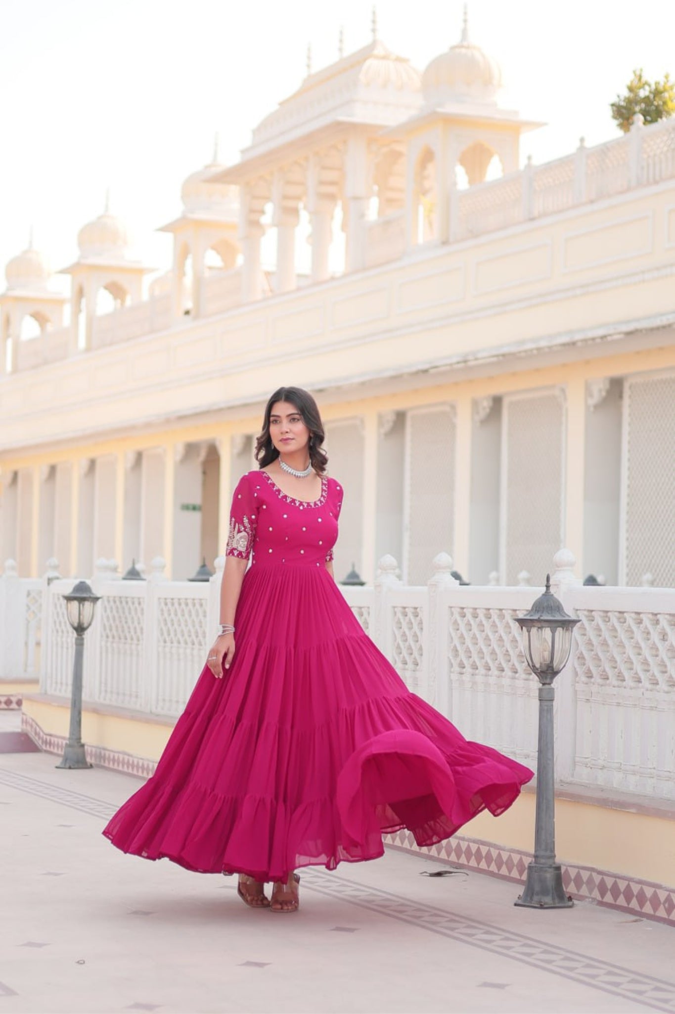 Embroidered Sequins Work Designer Women Gown