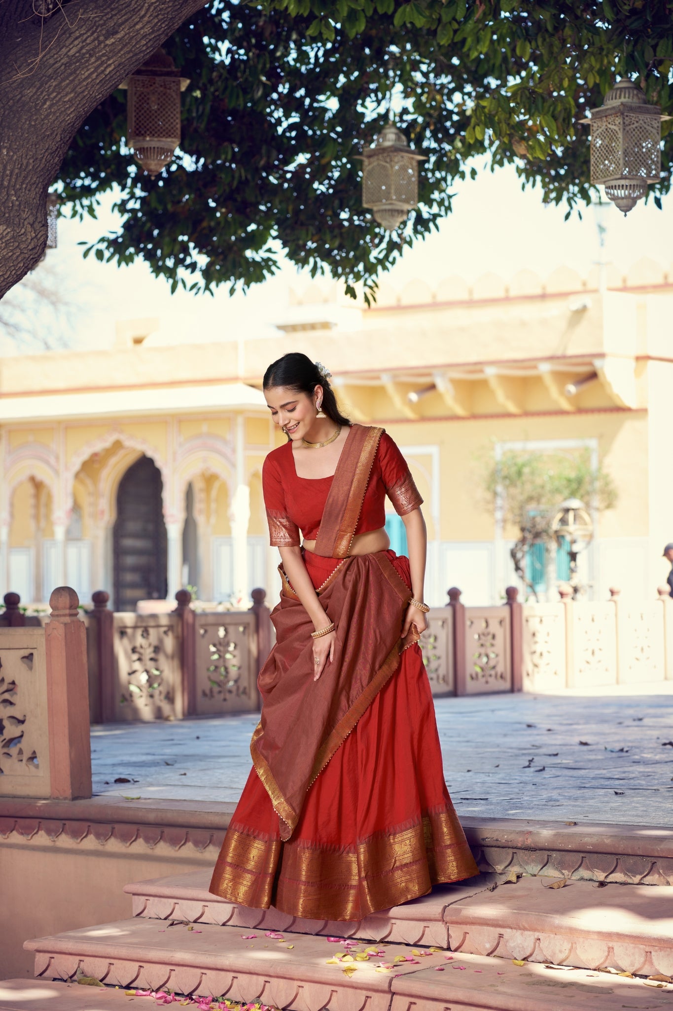 South Indian Traditional Lehenga Choli With Dupatta For Women