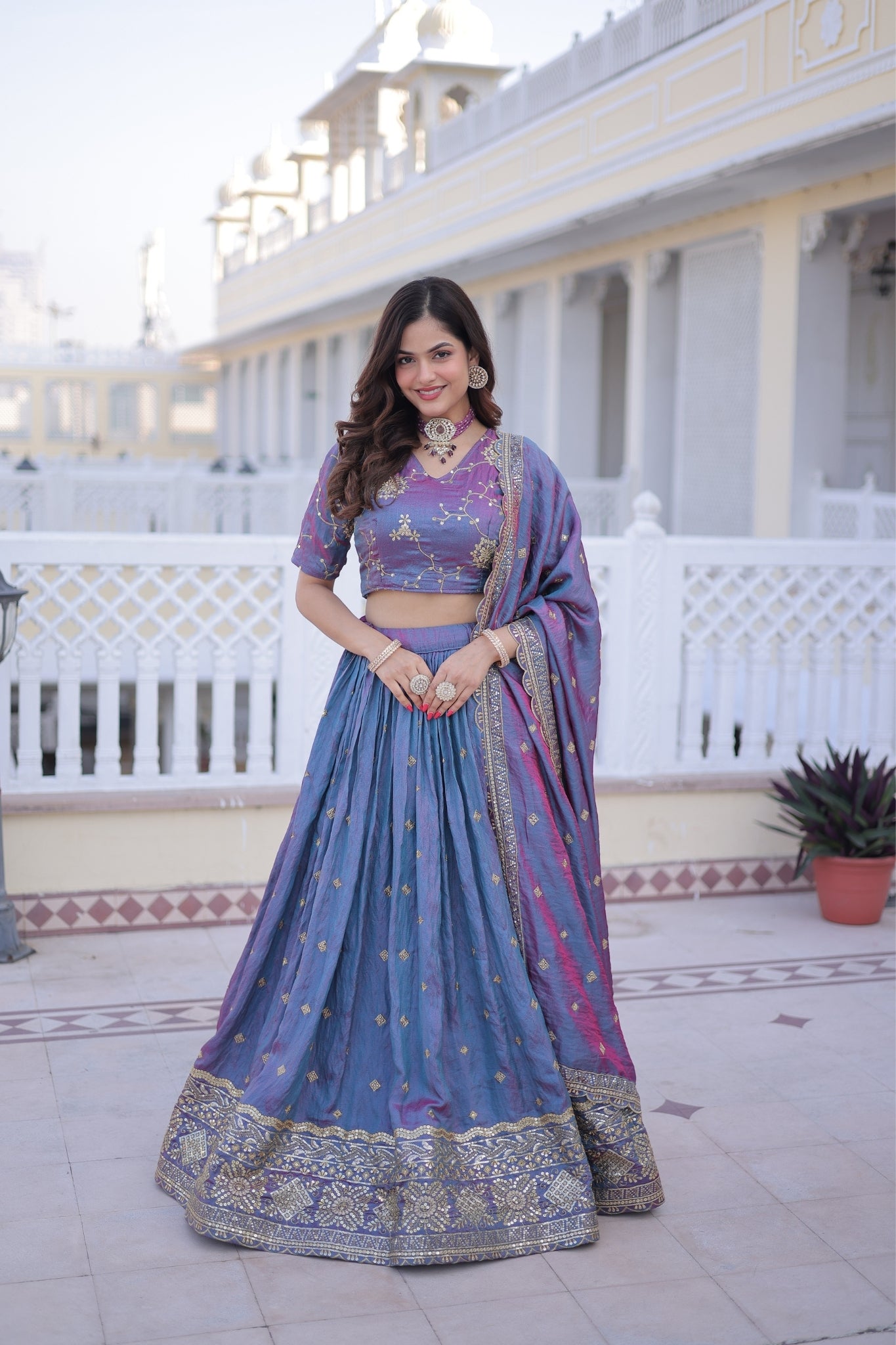 Designer Zari Sequins Embroidered Lehenga Choli Set With Dupatta
