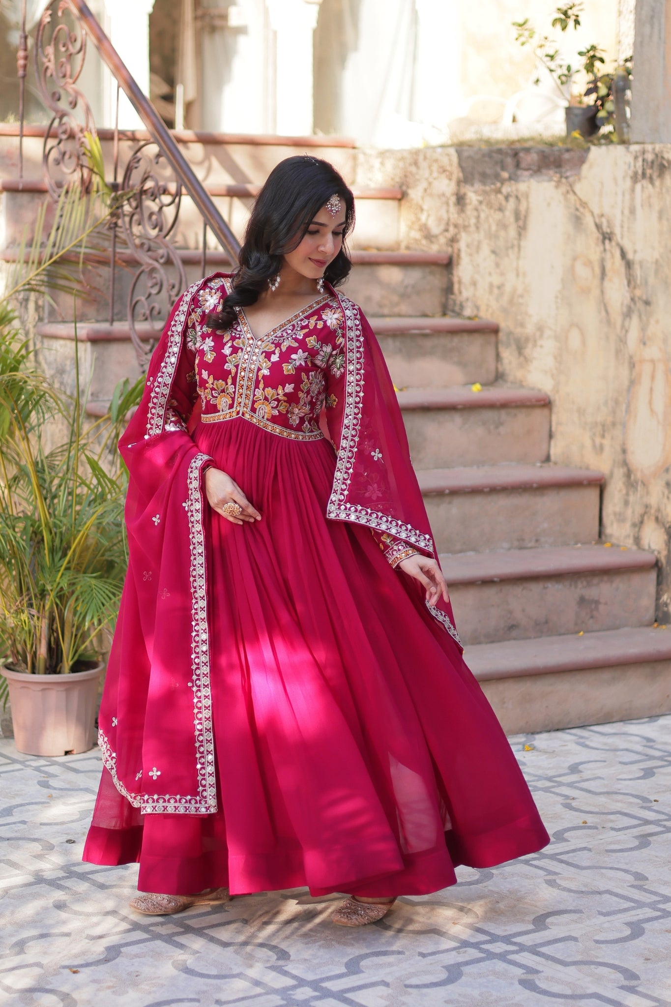 Floral Embroidery Sequins Work Beautiful Anarkali Suit Set