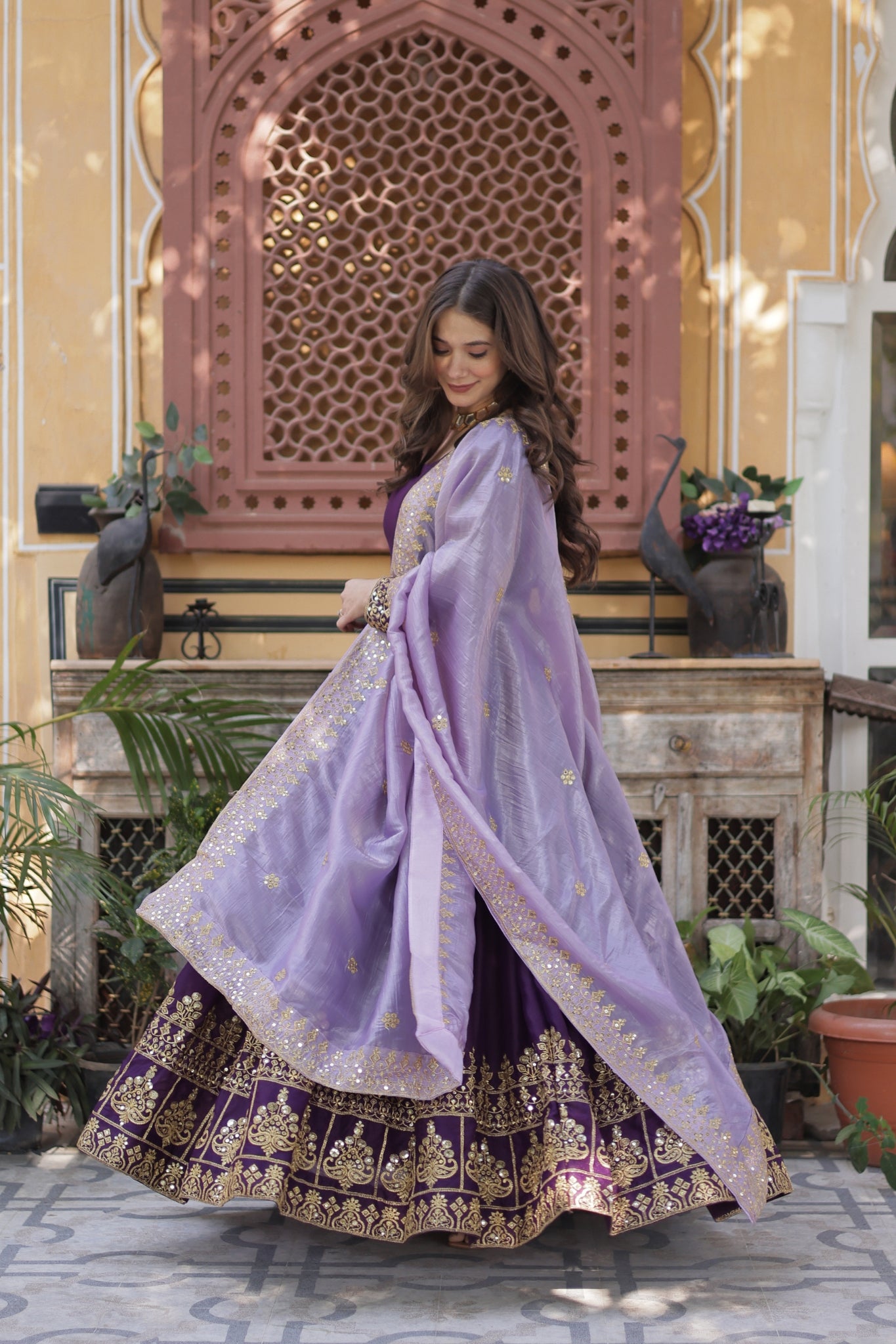 Festive Elegance Georgette Embroidered Zari Sequins Work Wedding Gown With Dupatta Set