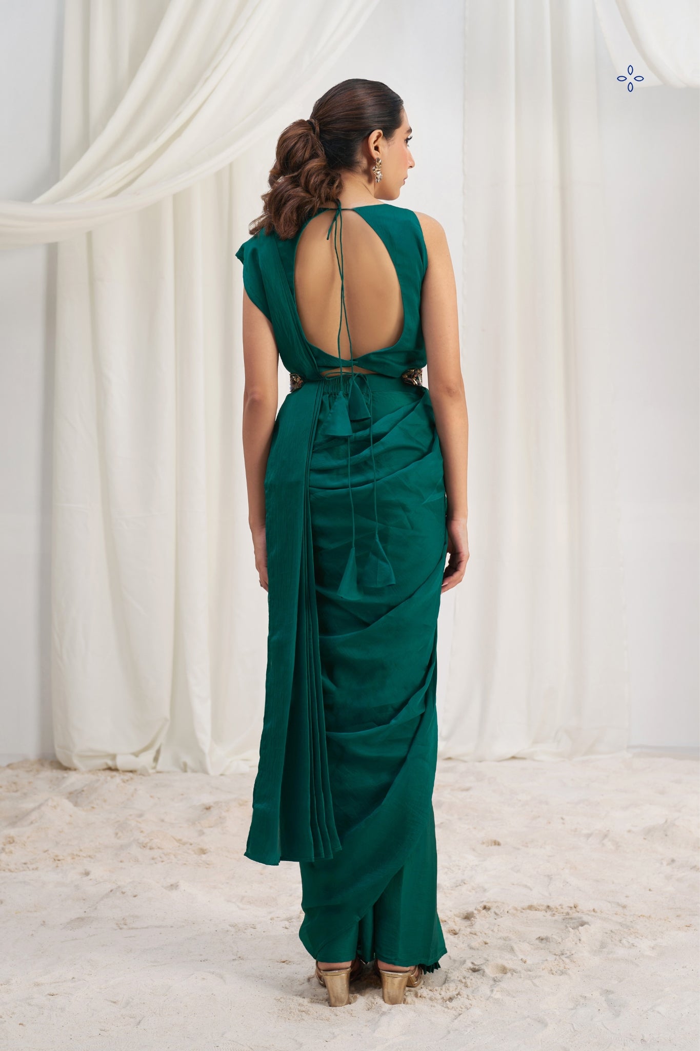 Teal Green Royale Luxe Organza Saree With Signature Embellished Belt