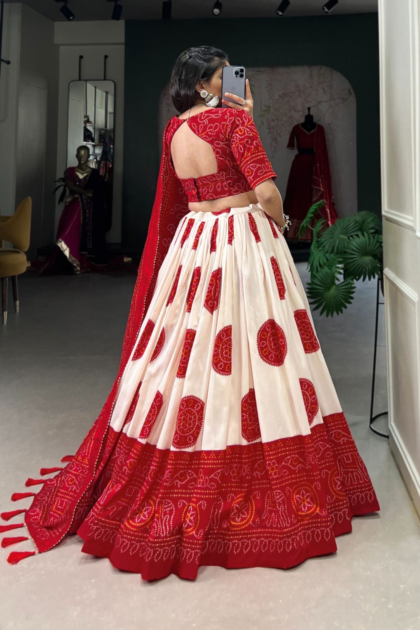 Bandhej Print Silk Lehenga Choli