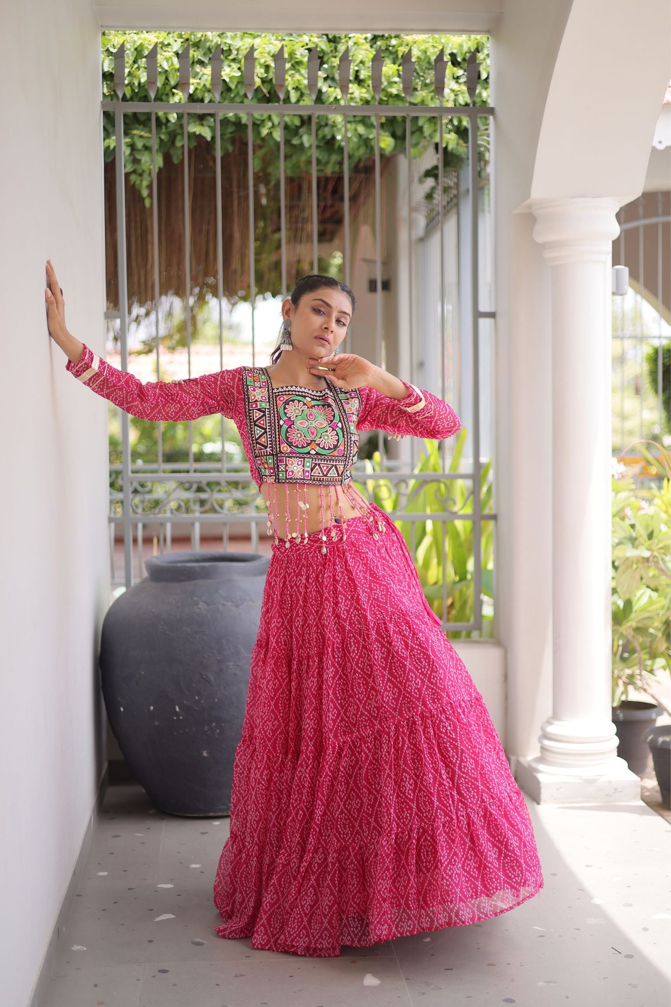 Raasrang Navratri Special Bandhani Print Lehenga Choli for Women with Kutchi Patchwork