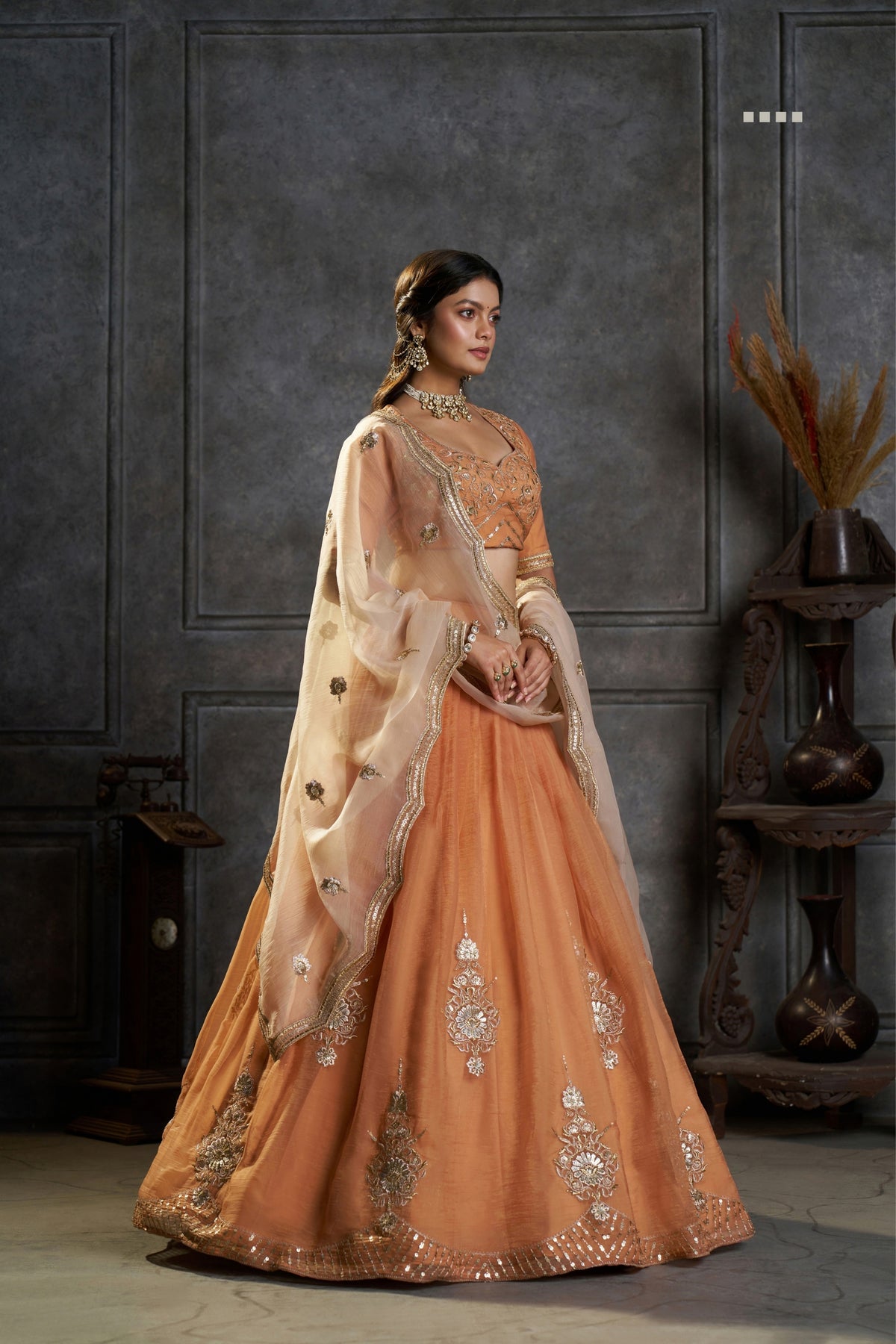 Rust Orange Pure Organza Embroidered Designer Lehenga Choli