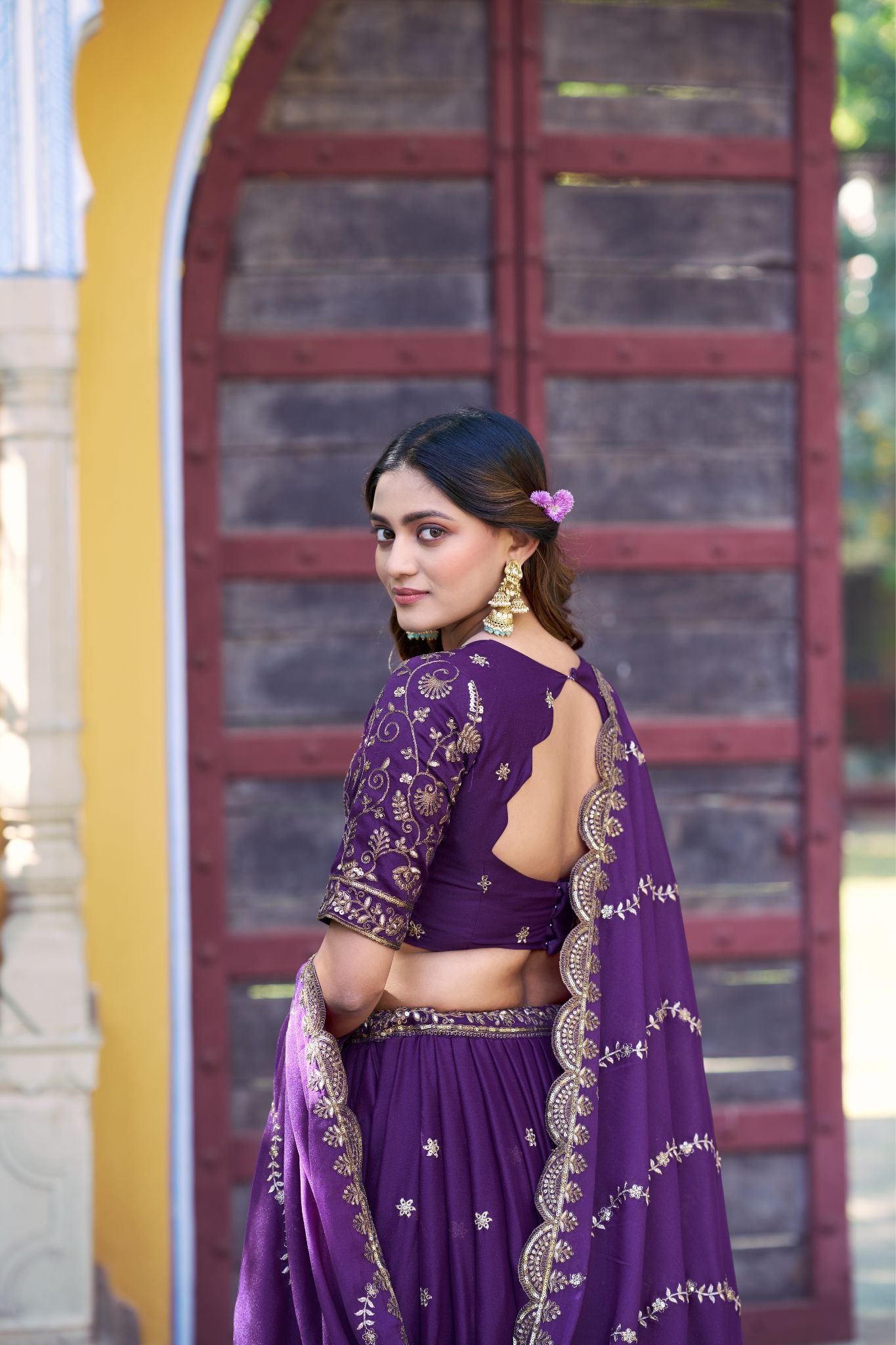 Royal Purple Star Georgette Lehenga Choli Set For Women