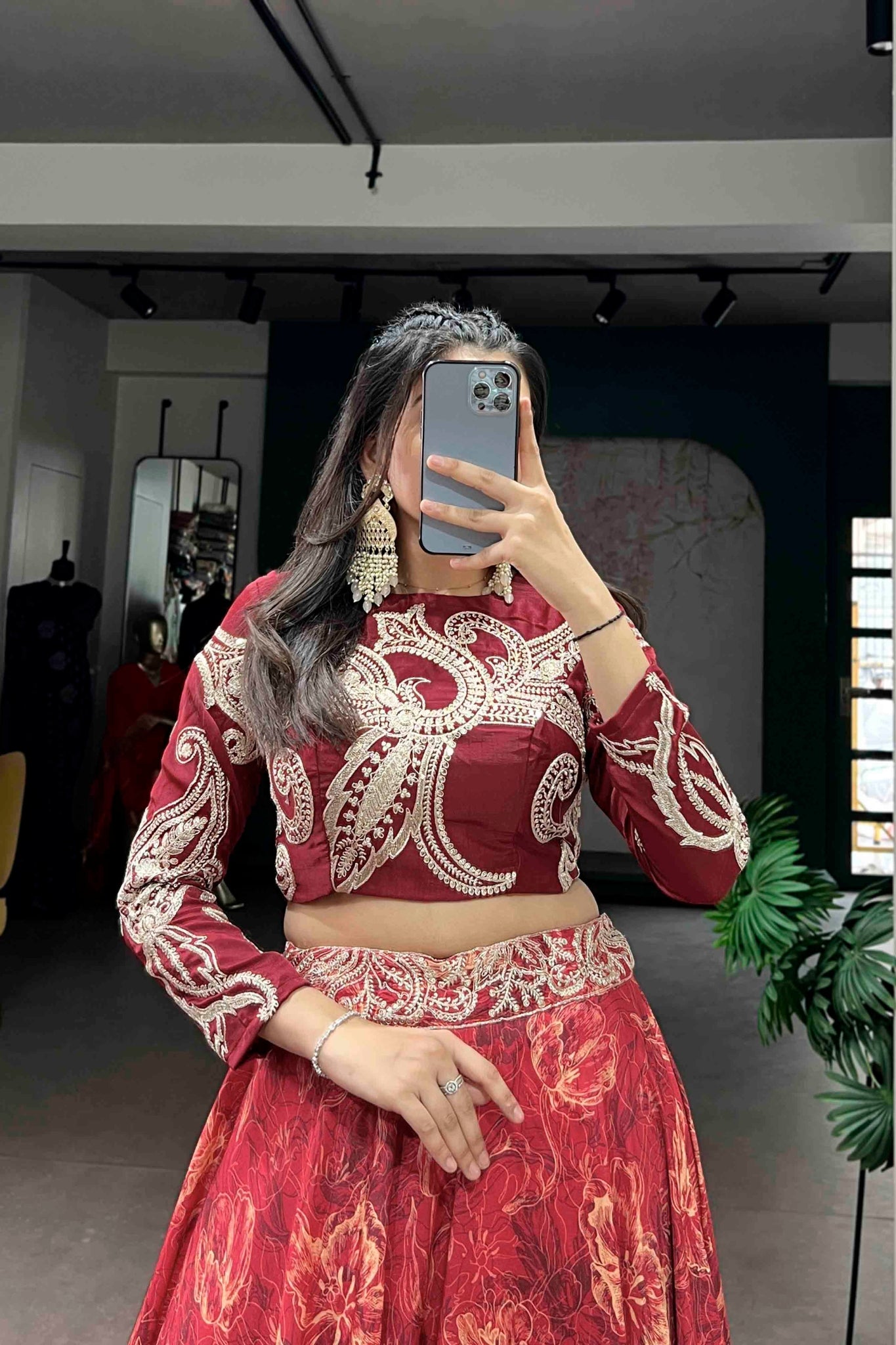 Floral Printed Tasar Silk Lehenga Choli