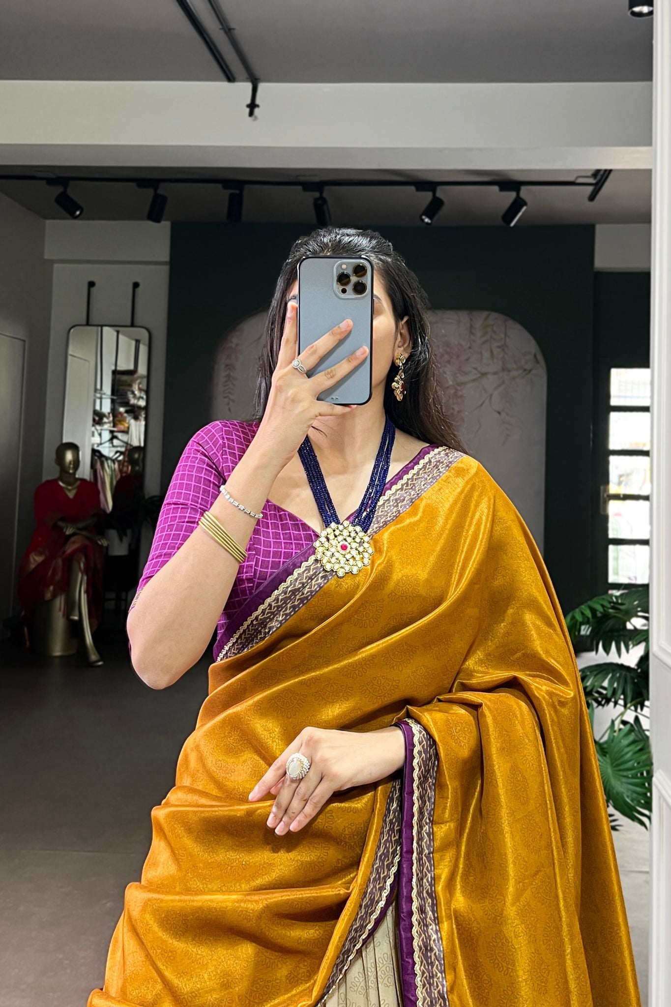 Tasar Silk Tie Dye Lehenga Set With Printed Dupatta And Chex Blouse