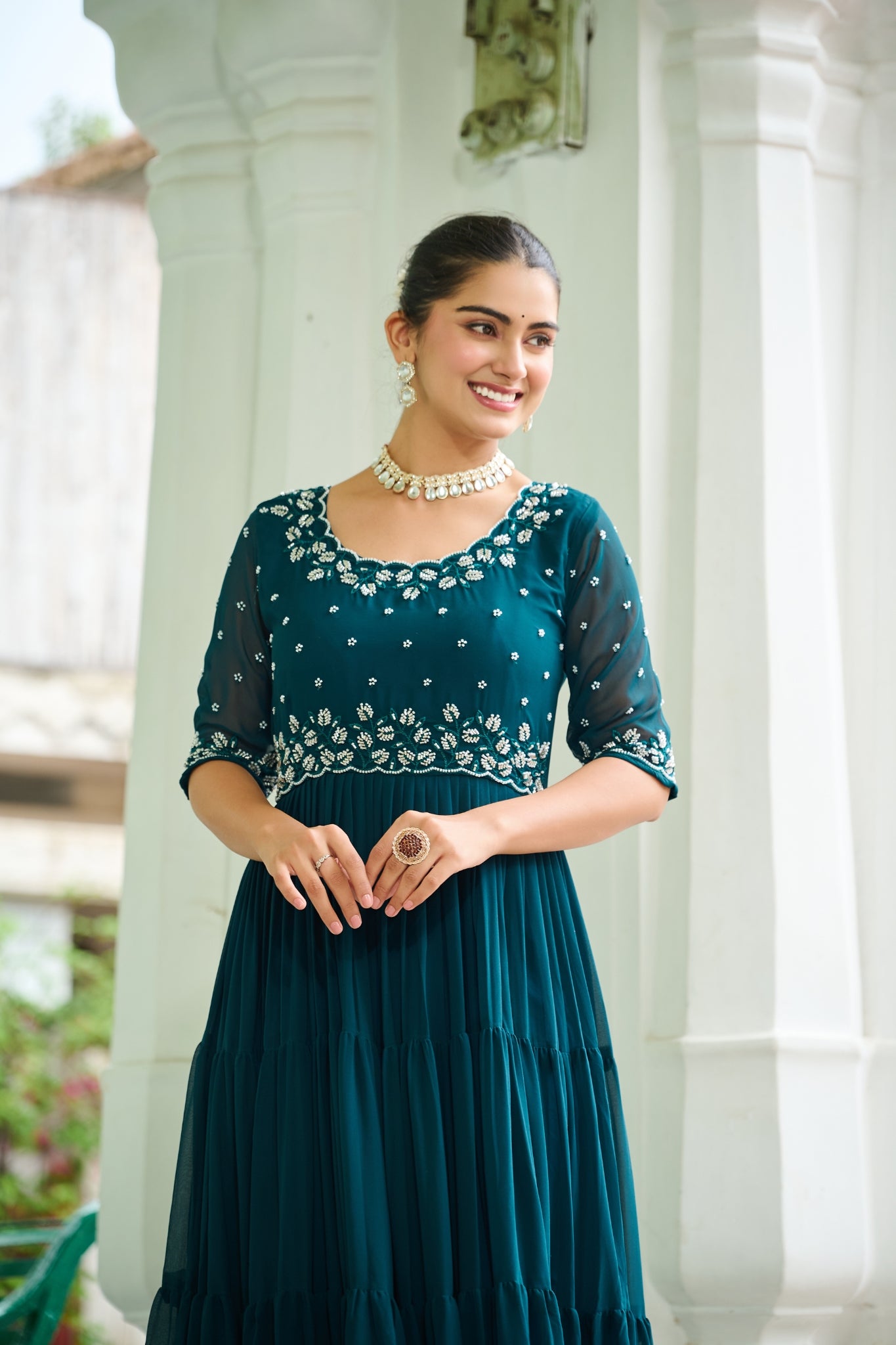 Stunning Beads Embroidery Work Beautiful Gown