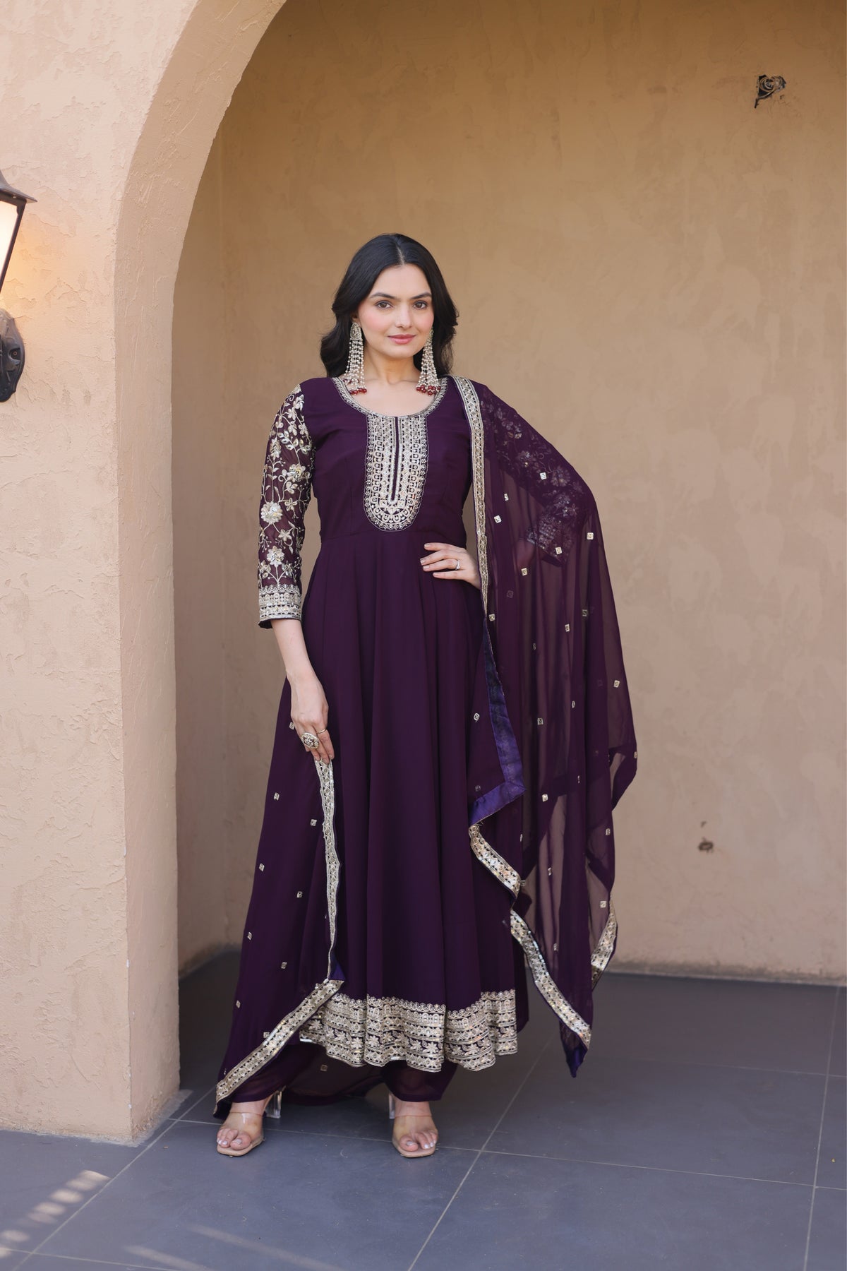 Designer Sequins Embroidered Anarkali Gown With Dupatta Set