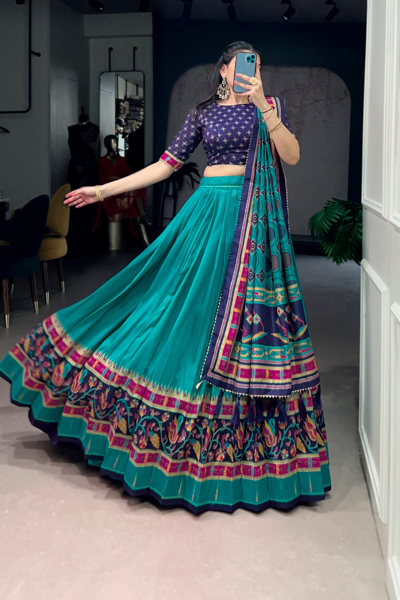 Premium Printed Festive Tasar Silk Lehenga Choli Set For Women