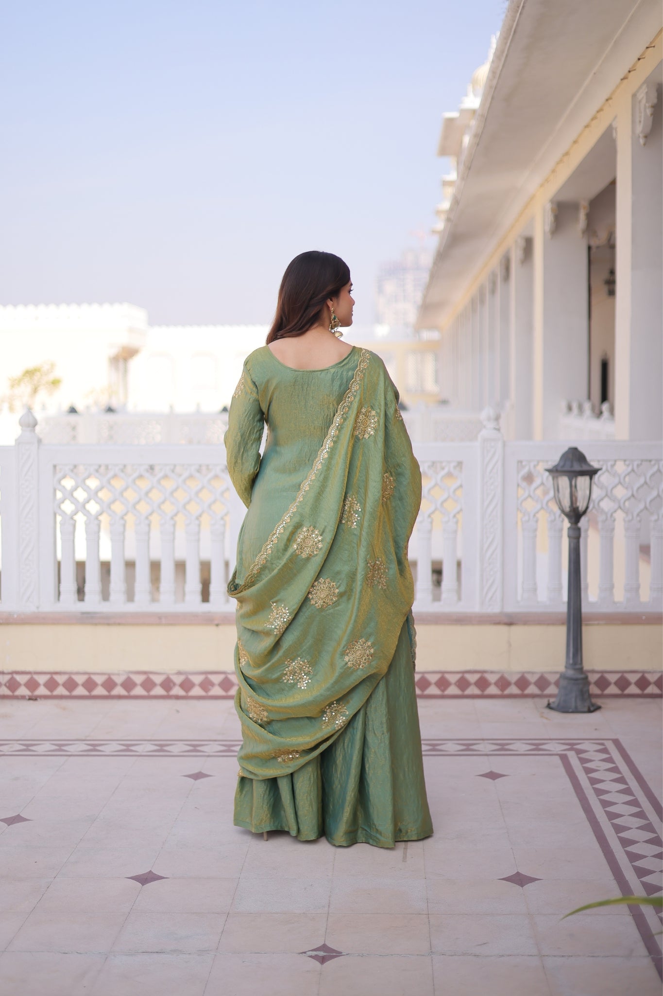 Fendi Crush Zari Sequins Embroidered Kurti Sharara Set With Designer Dupatta