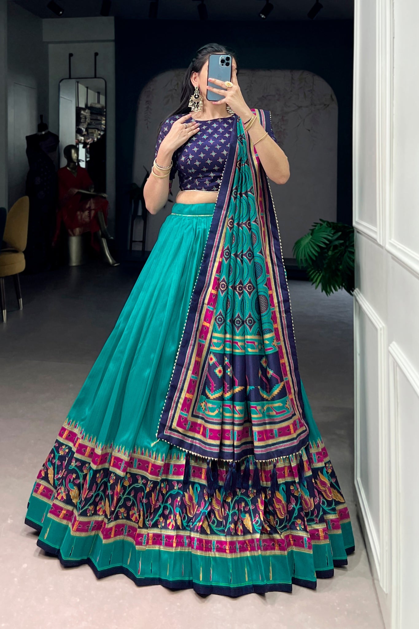 Premium Printed Festive Tasar Silk Lehenga Choli Set For Women