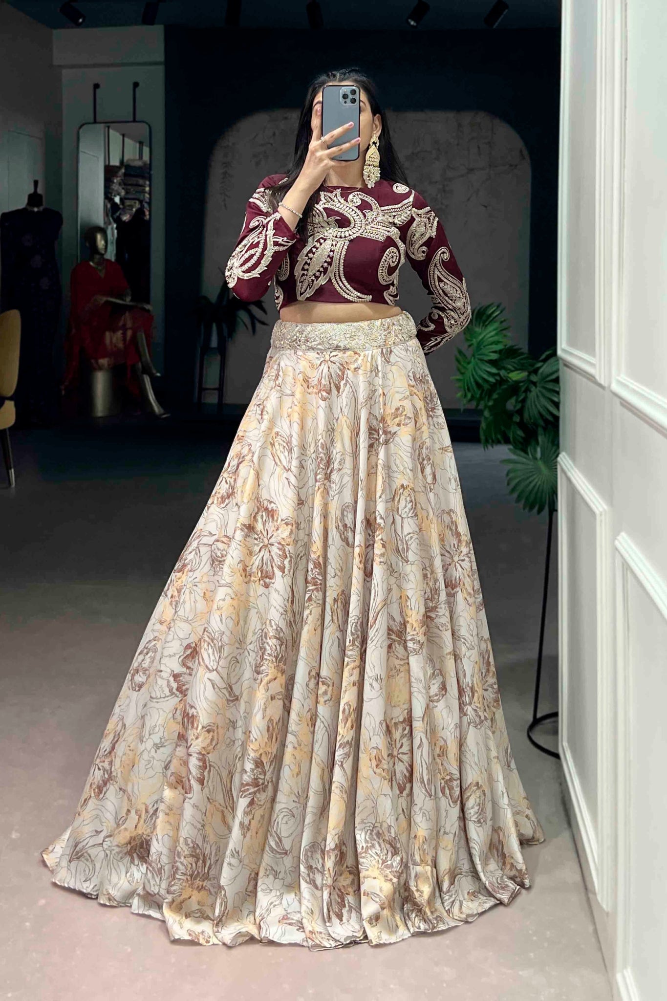 Floral Printed Tasar Silk Lehenga Choli