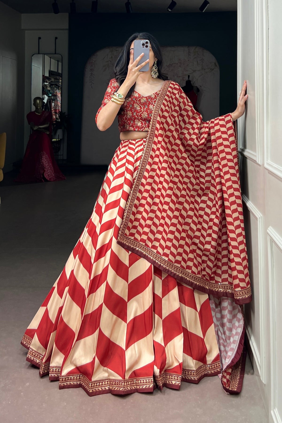 Vaishali Silk Designer Print With Beads Work Lehenga Choli For Wedding & Festive Wear